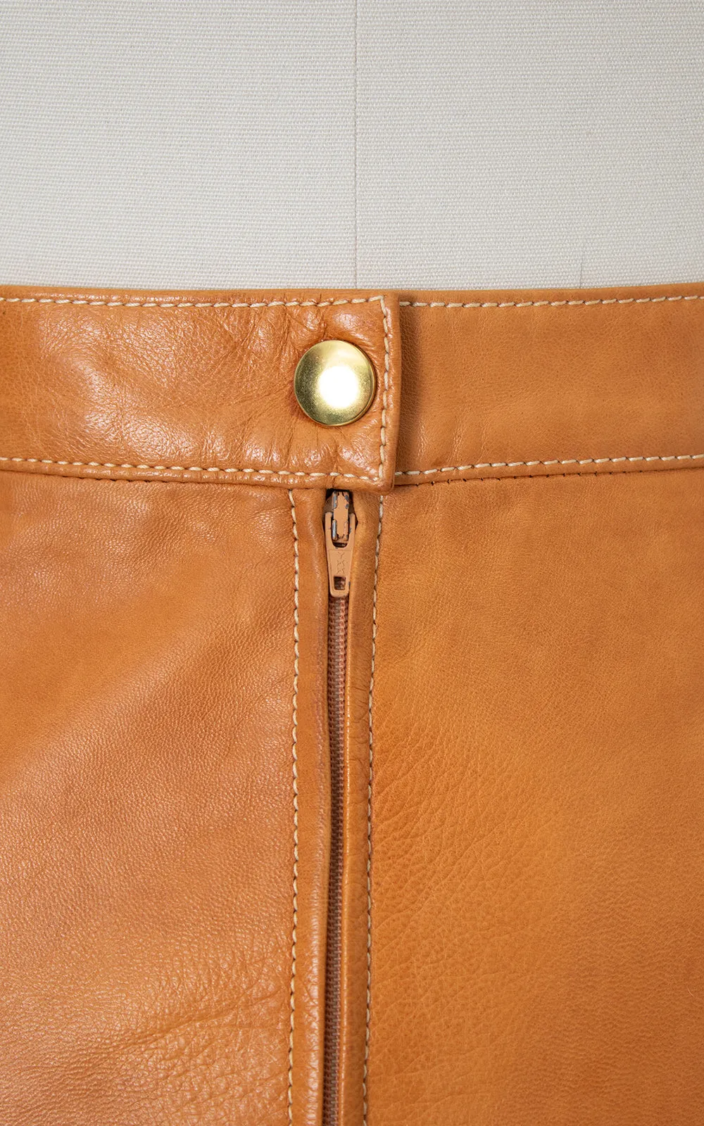 1980s ESCADA Buttery Brown Leather Pencil Skirt with Pocket | medium