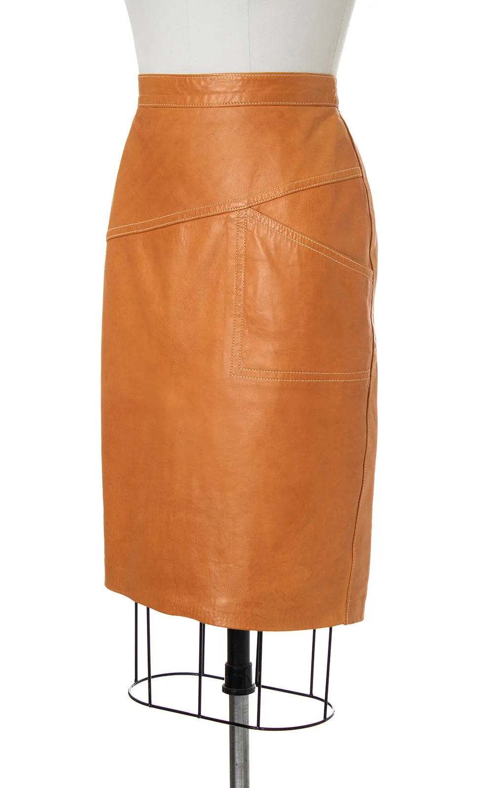 1980s ESCADA Buttery Brown Leather Pencil Skirt with Pocket | medium
