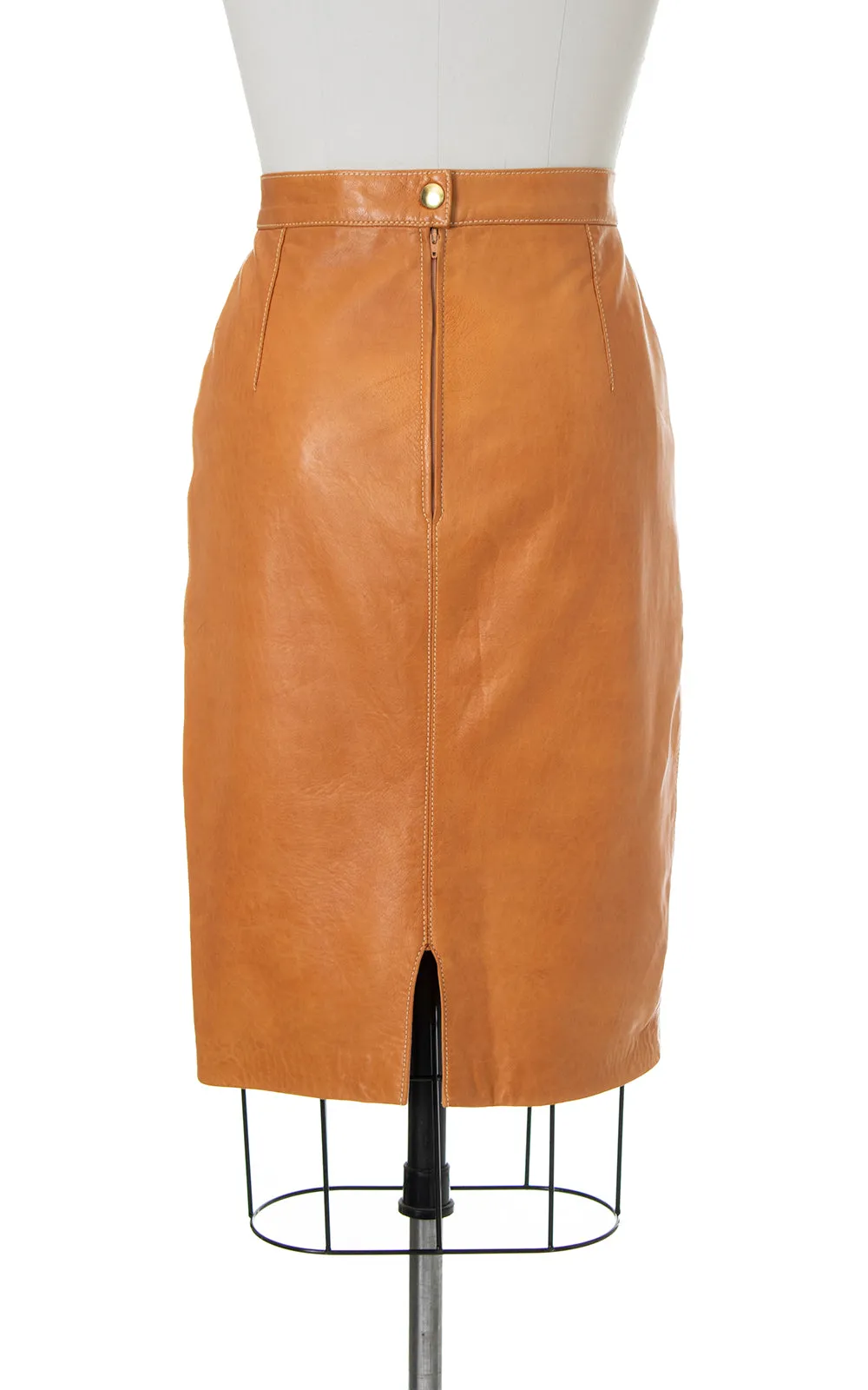 1980s ESCADA Buttery Brown Leather Pencil Skirt with Pocket | medium