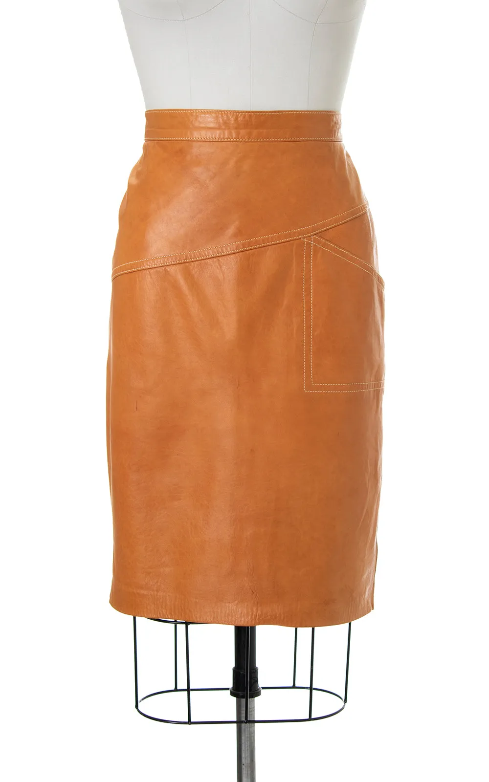 1980s ESCADA Buttery Brown Leather Pencil Skirt with Pocket | medium