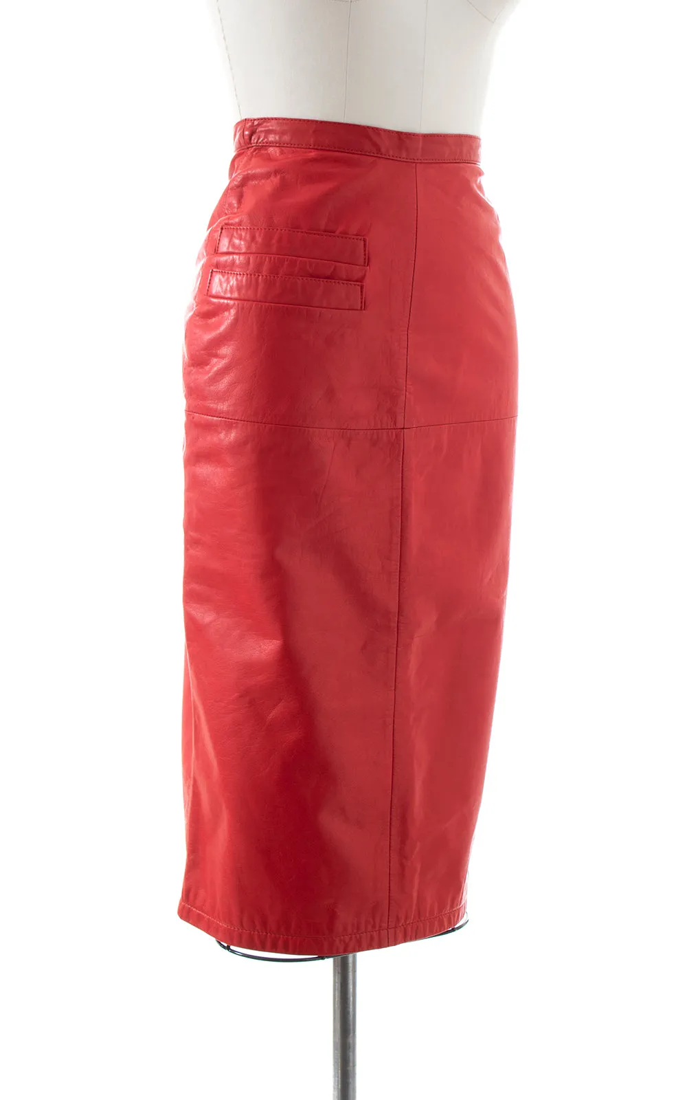1980s TANNERY WEST Red Leather Pencil Skirt | x-small