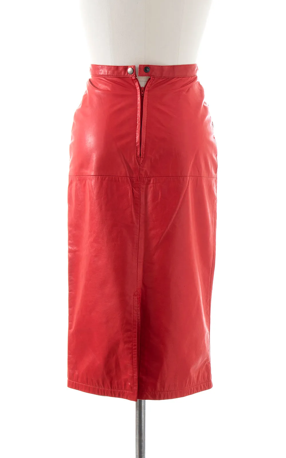 1980s TANNERY WEST Red Leather Pencil Skirt | x-small