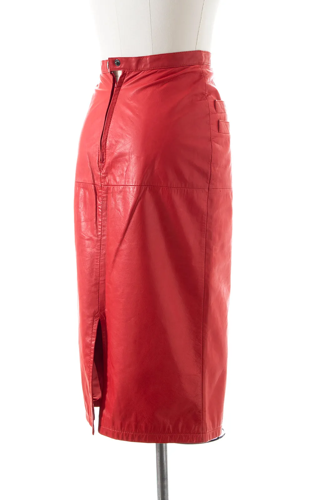 1980s TANNERY WEST Red Leather Pencil Skirt | x-small