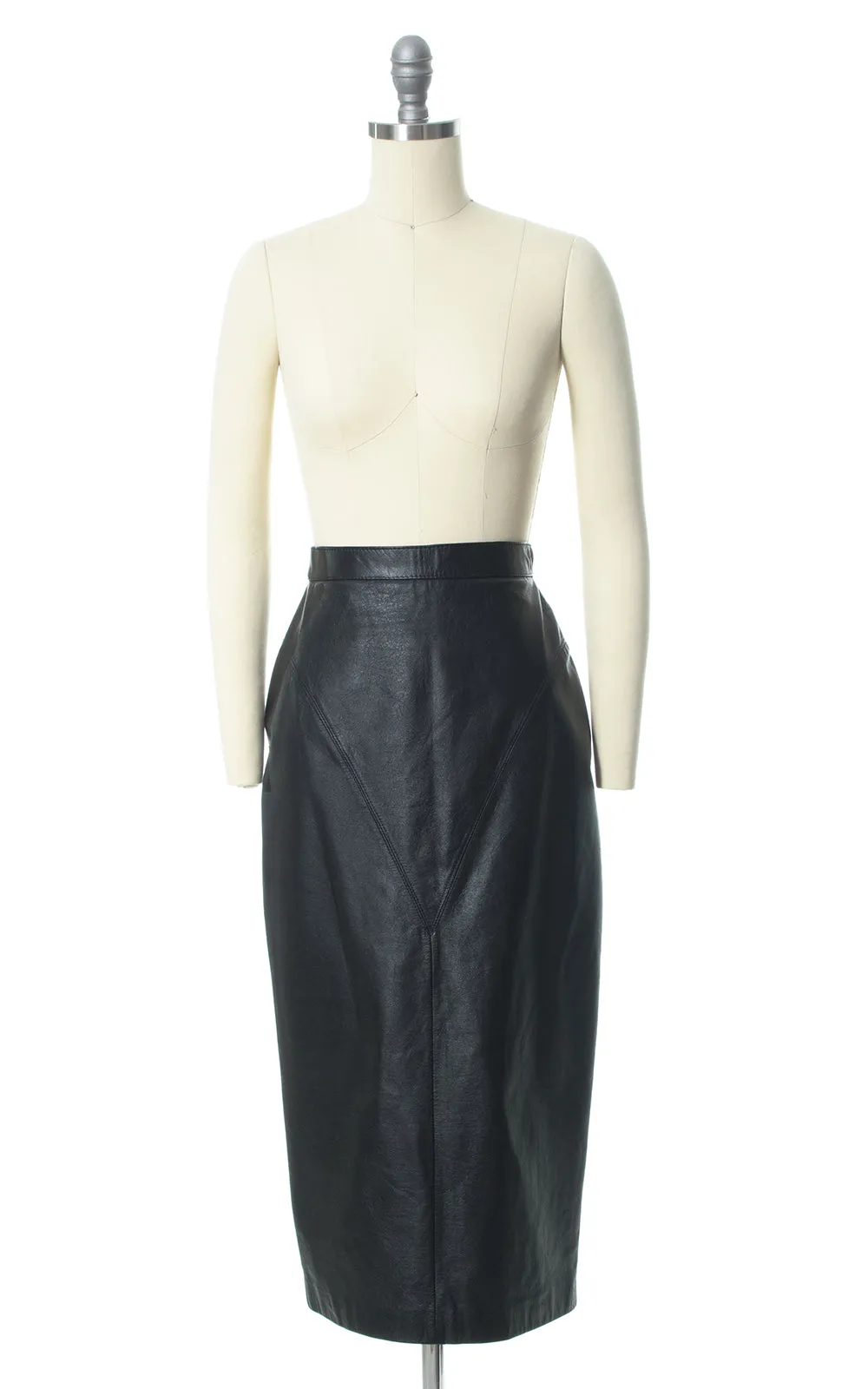 1980s Wilsons Black Leather Snap Slit Pencil Skirt | small