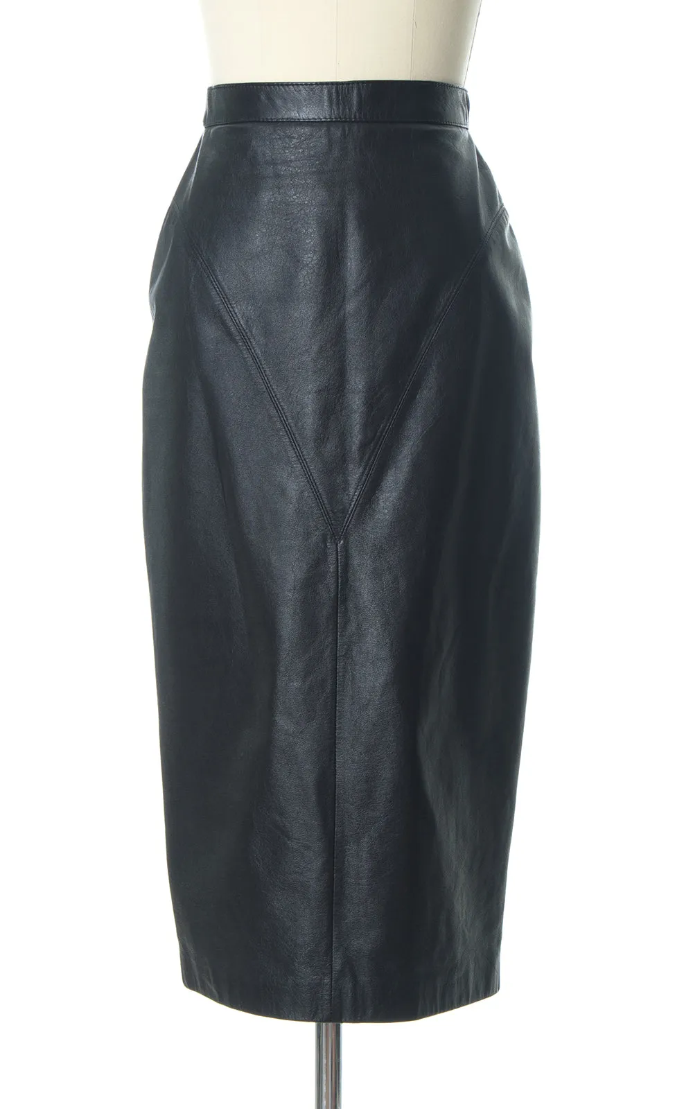 1980s Wilsons Black Leather Snap Slit Pencil Skirt | small
