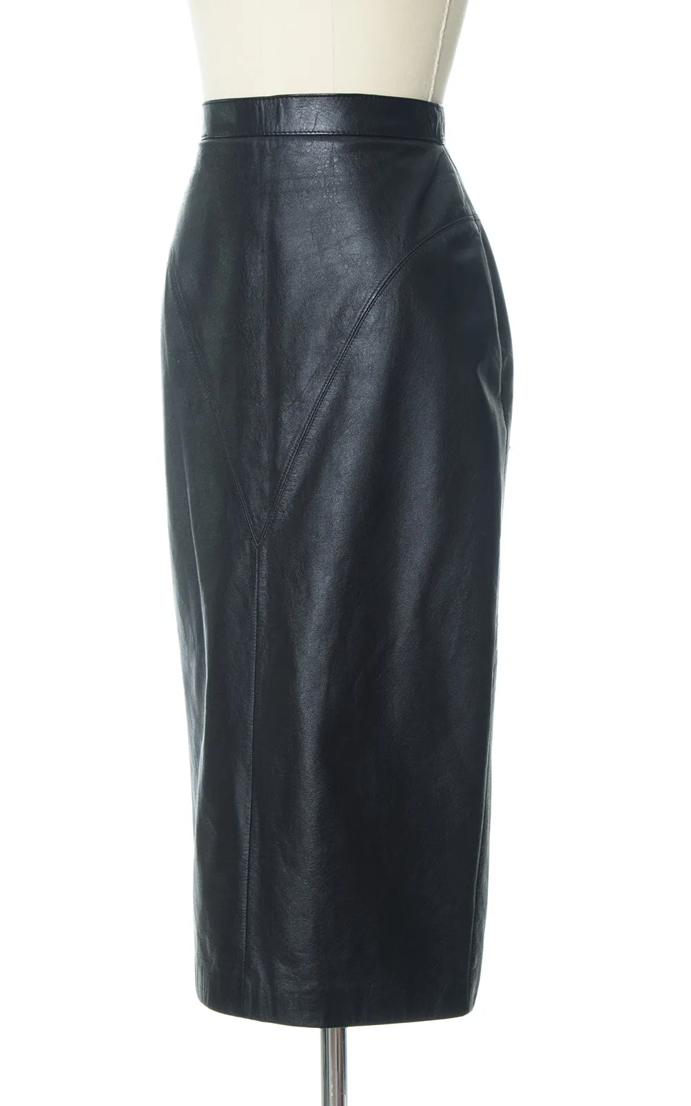 1980s Wilsons Black Leather Snap Slit Pencil Skirt | small