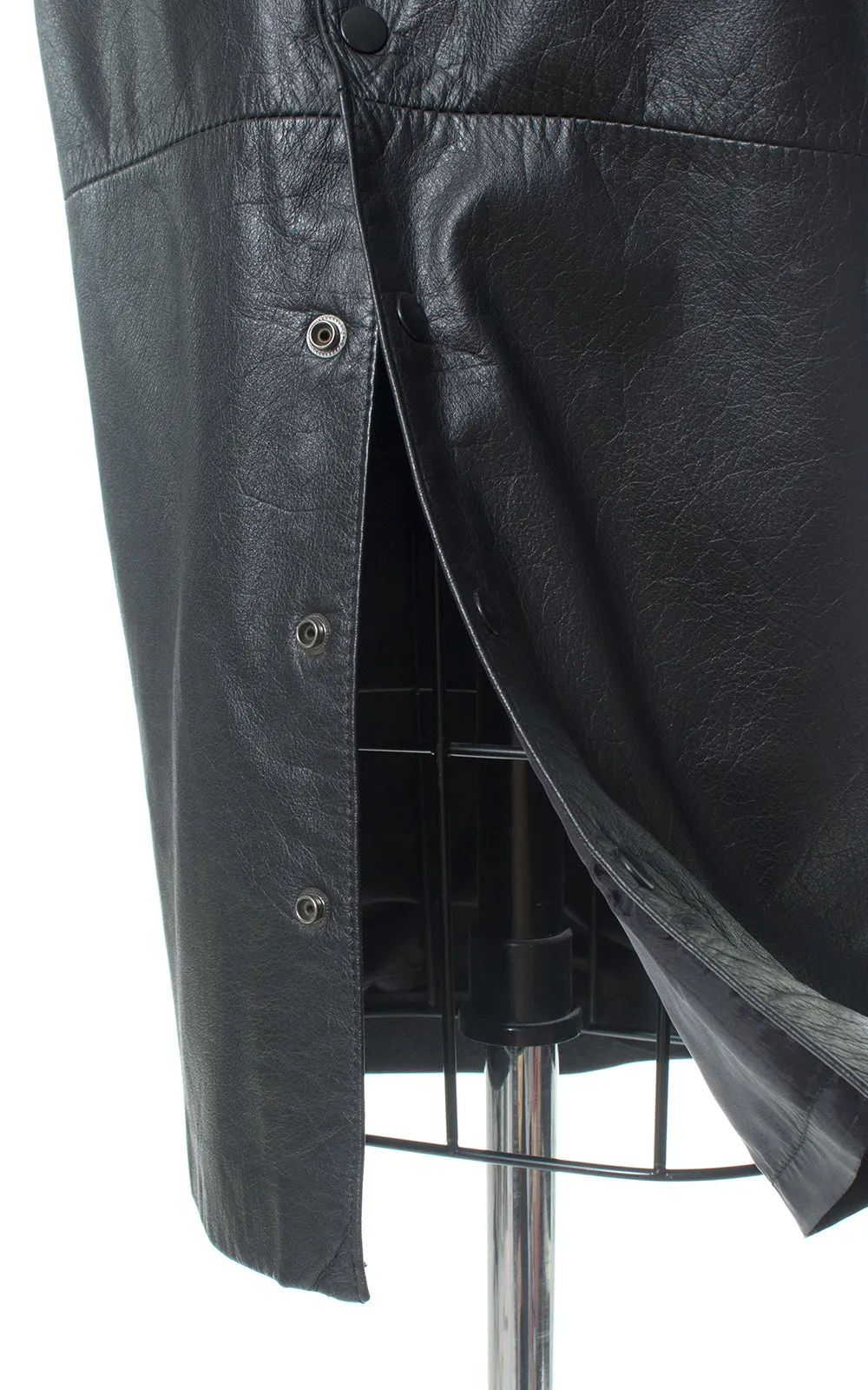 1980s Wilsons Black Leather Snap Slit Pencil Skirt | small