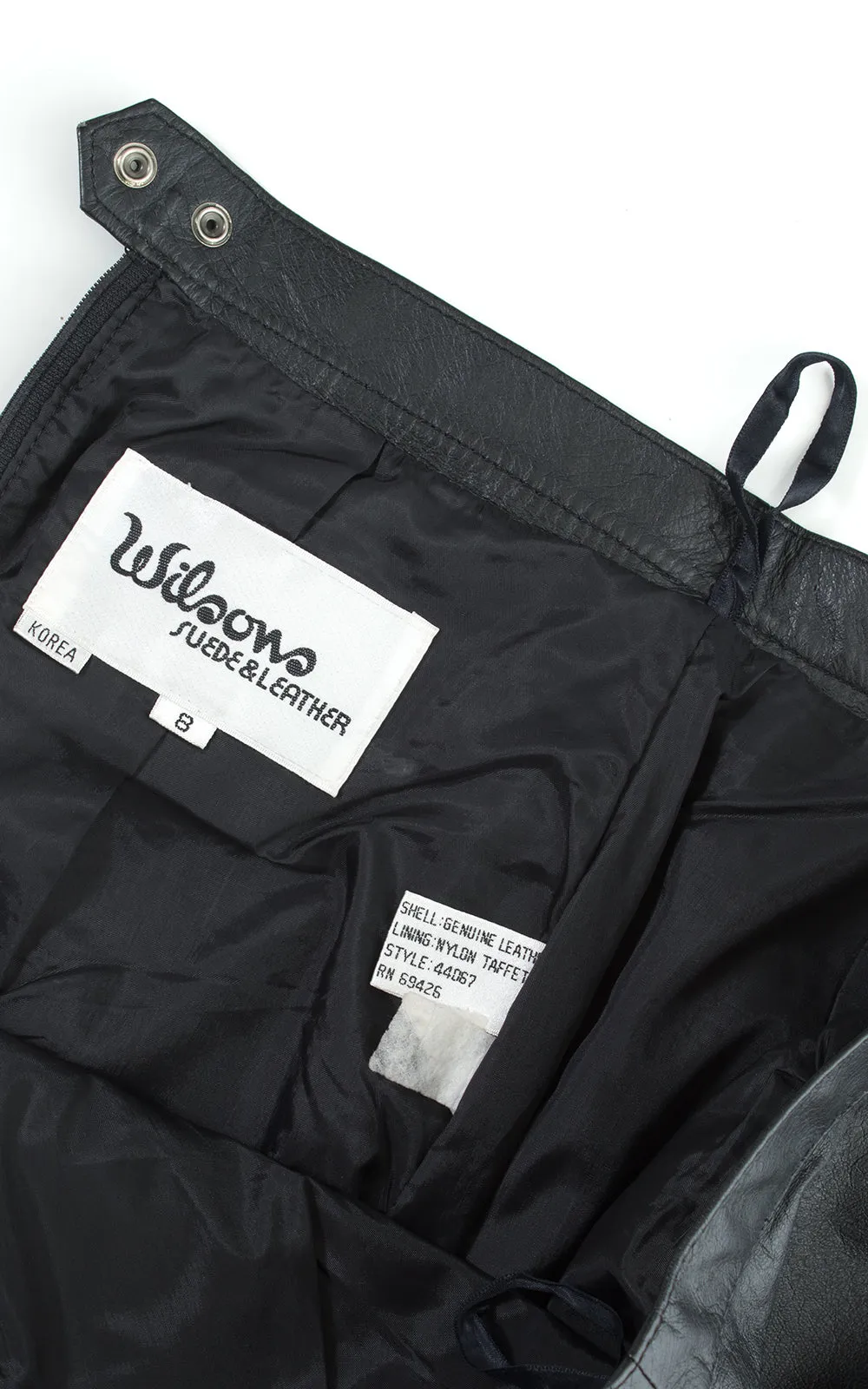 1980s Wilsons Black Leather Snap Slit Pencil Skirt | small