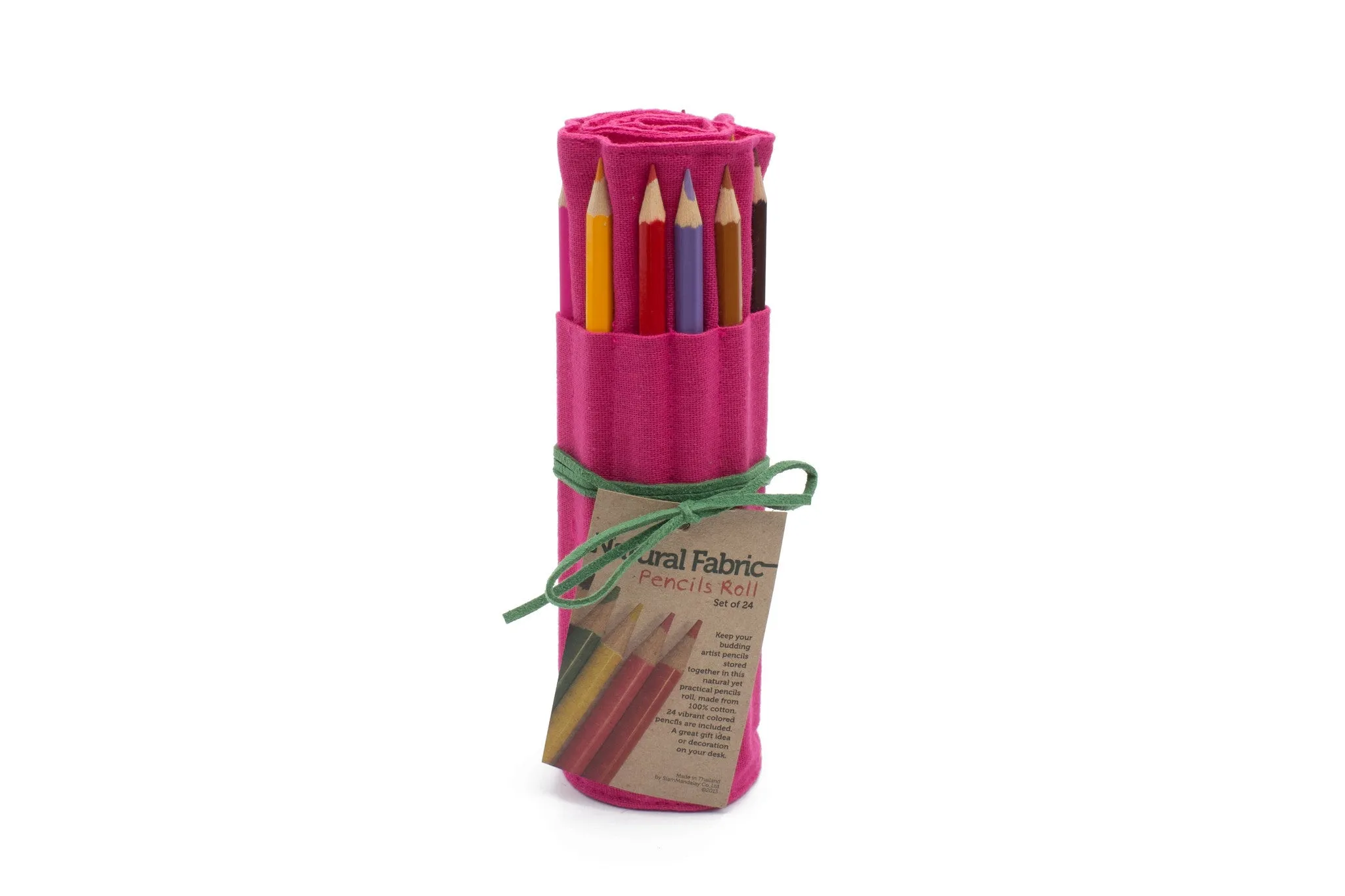 24 Colored Pencil - Pink Fabric with Green Leather Cord