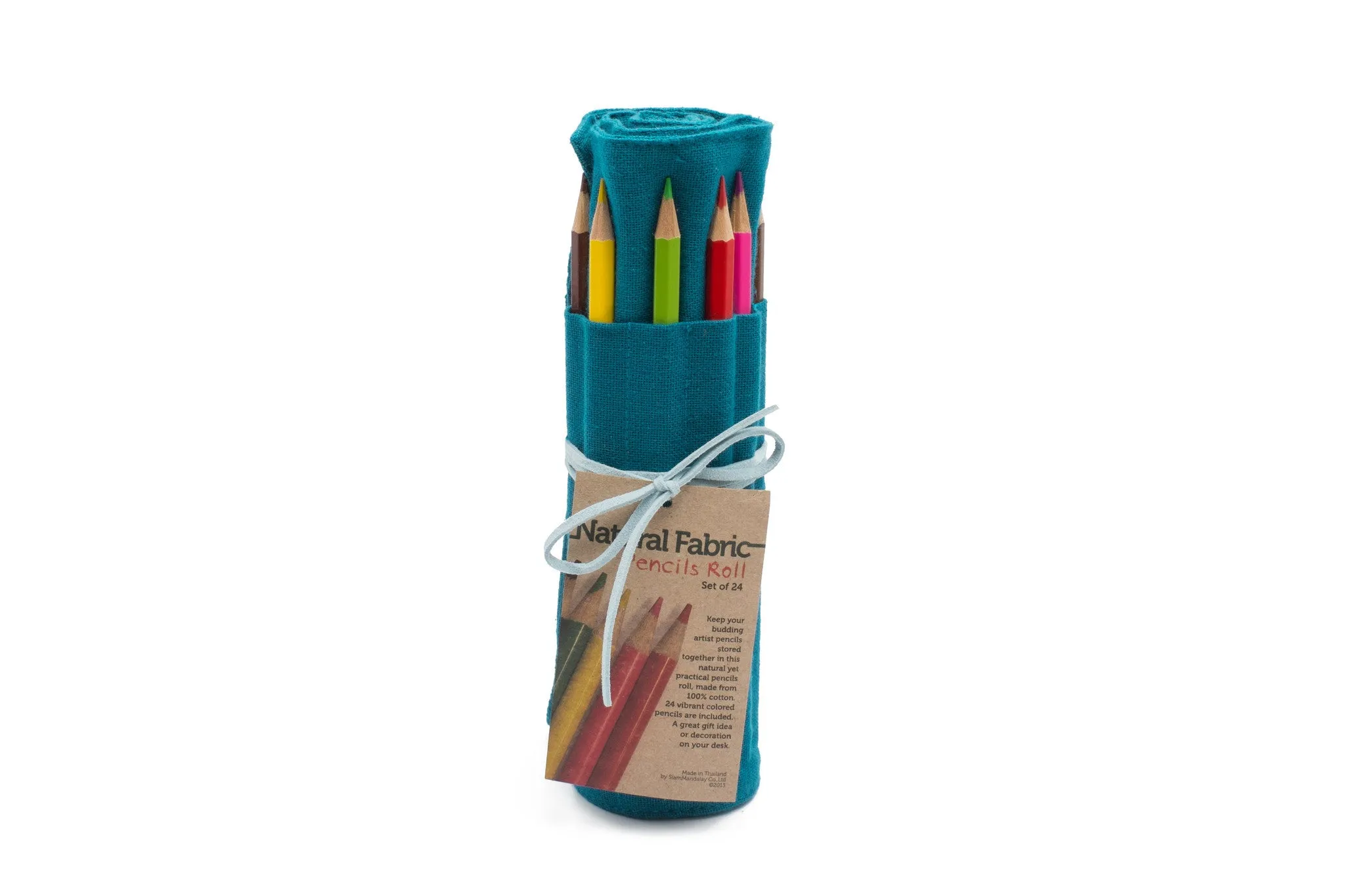 24 Colored Pencil - Teal Fabric with Light Blue Leather Cord