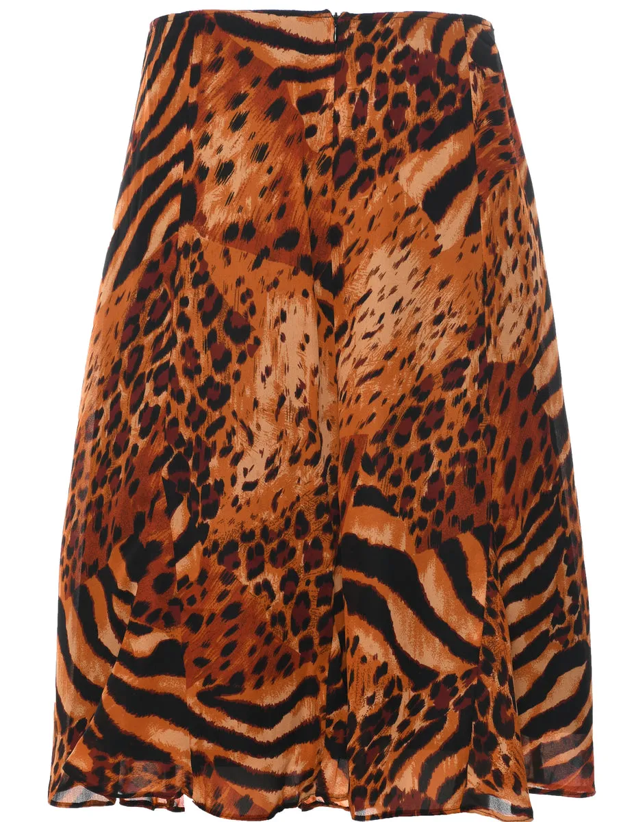 Animal Print Flared Skirt - M
