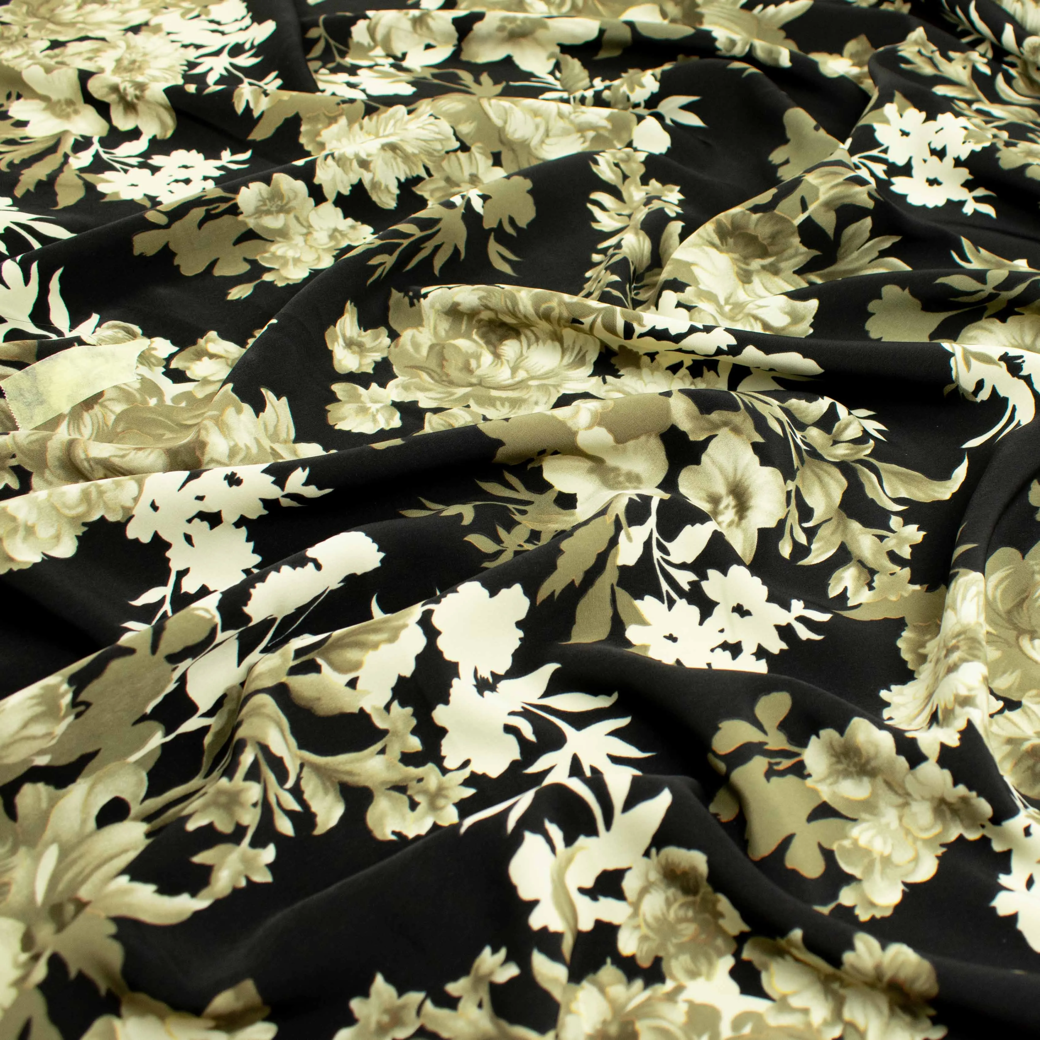 Ayla Printed Crepe Design-685 Grey Floral on Black