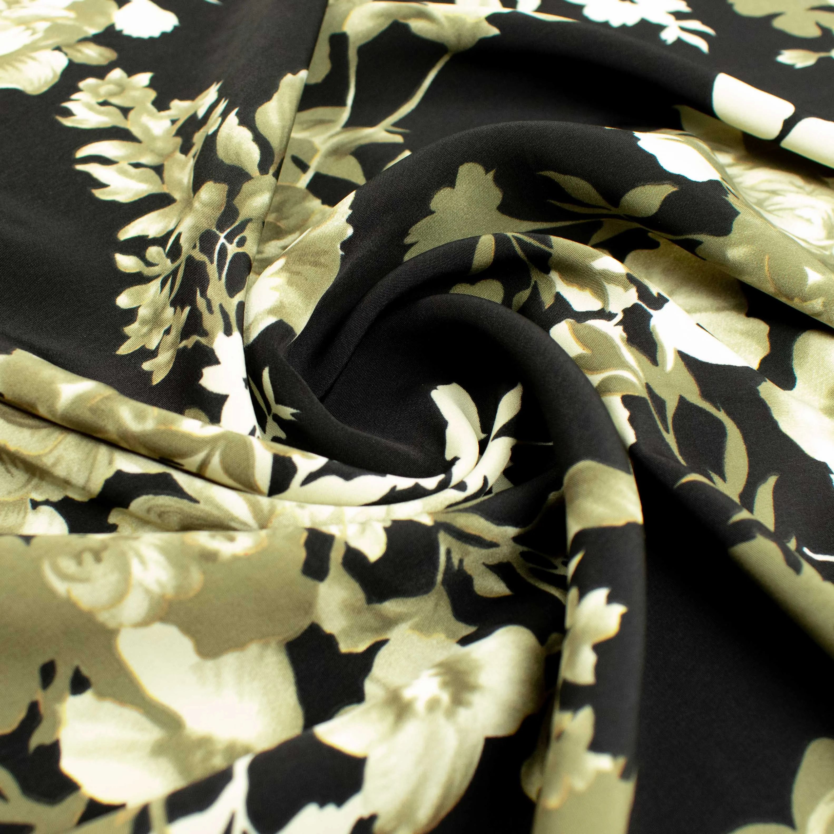 Ayla Printed Crepe Design-685 Grey Floral on Black