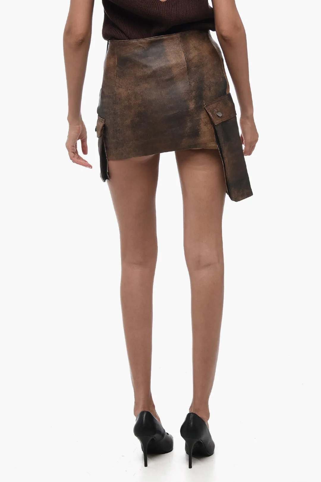BAIA Leather Cargo Miniskirt with Asymmetric Pockets 38 Italian size