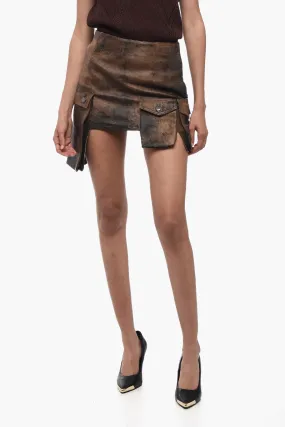 BAIA Leather Cargo Miniskirt with Asymmetric Pockets 38 Italian size