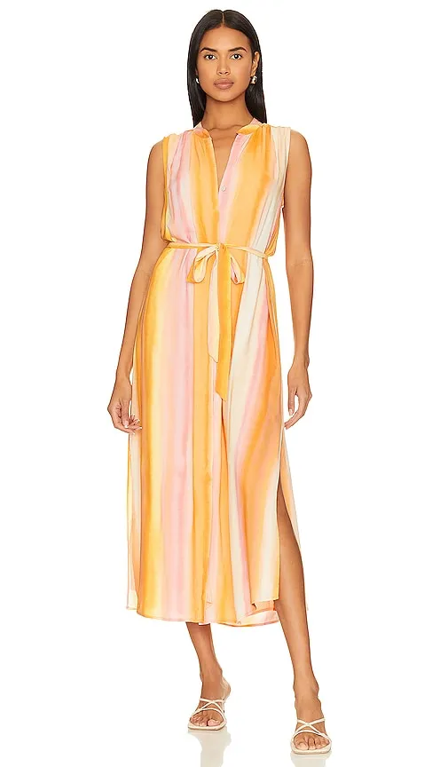 Bella Dahl Sleeveless Pleat Front Midi Dress in Orange