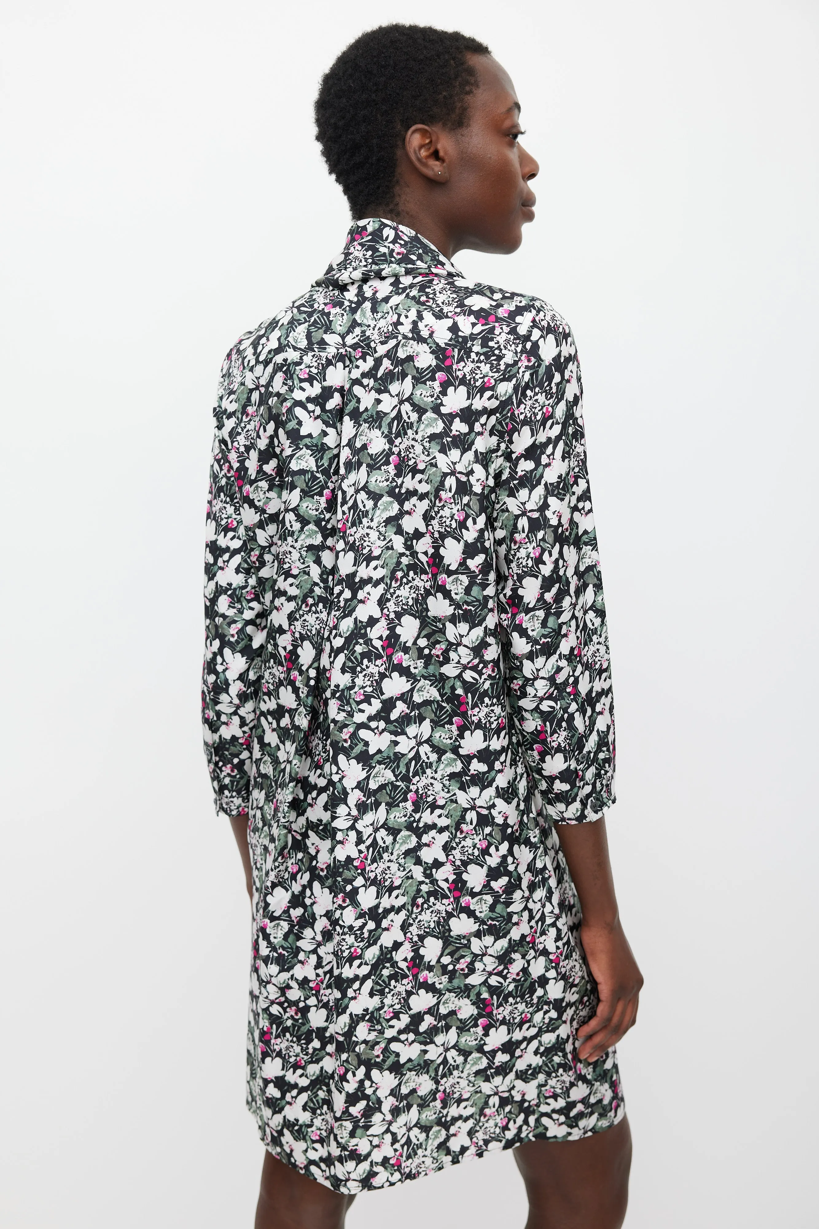 Black & Multicolour Floral Silk Draped Dress