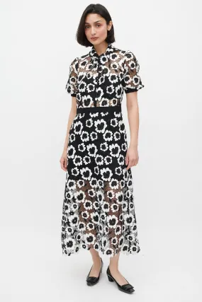 Black & White Short Sleeve Abstract Guipure Dress