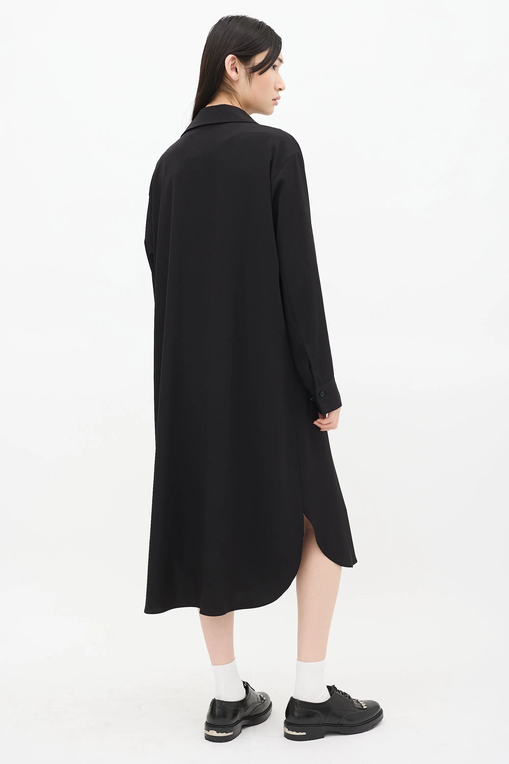 Black Button Up Asymmetric Shirt Dress