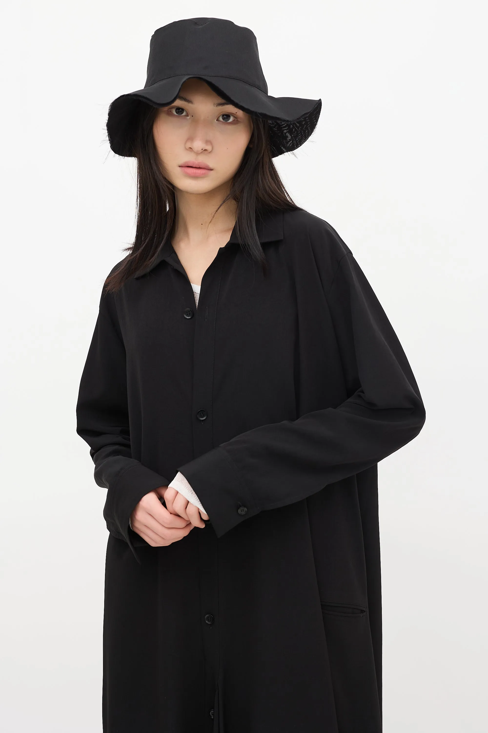 Black Button Up Asymmetric Shirt Dress