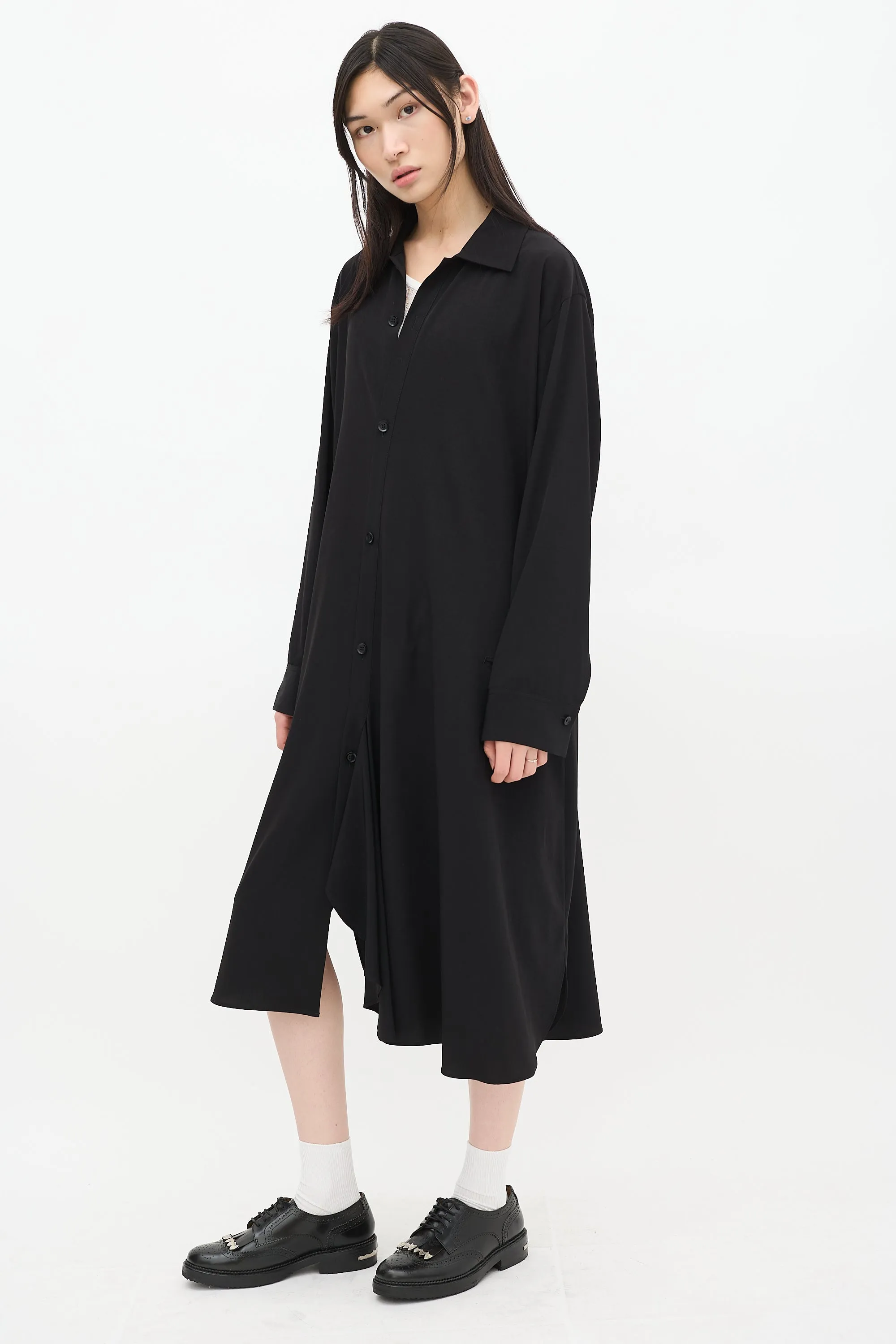 Black Button Up Asymmetric Shirt Dress