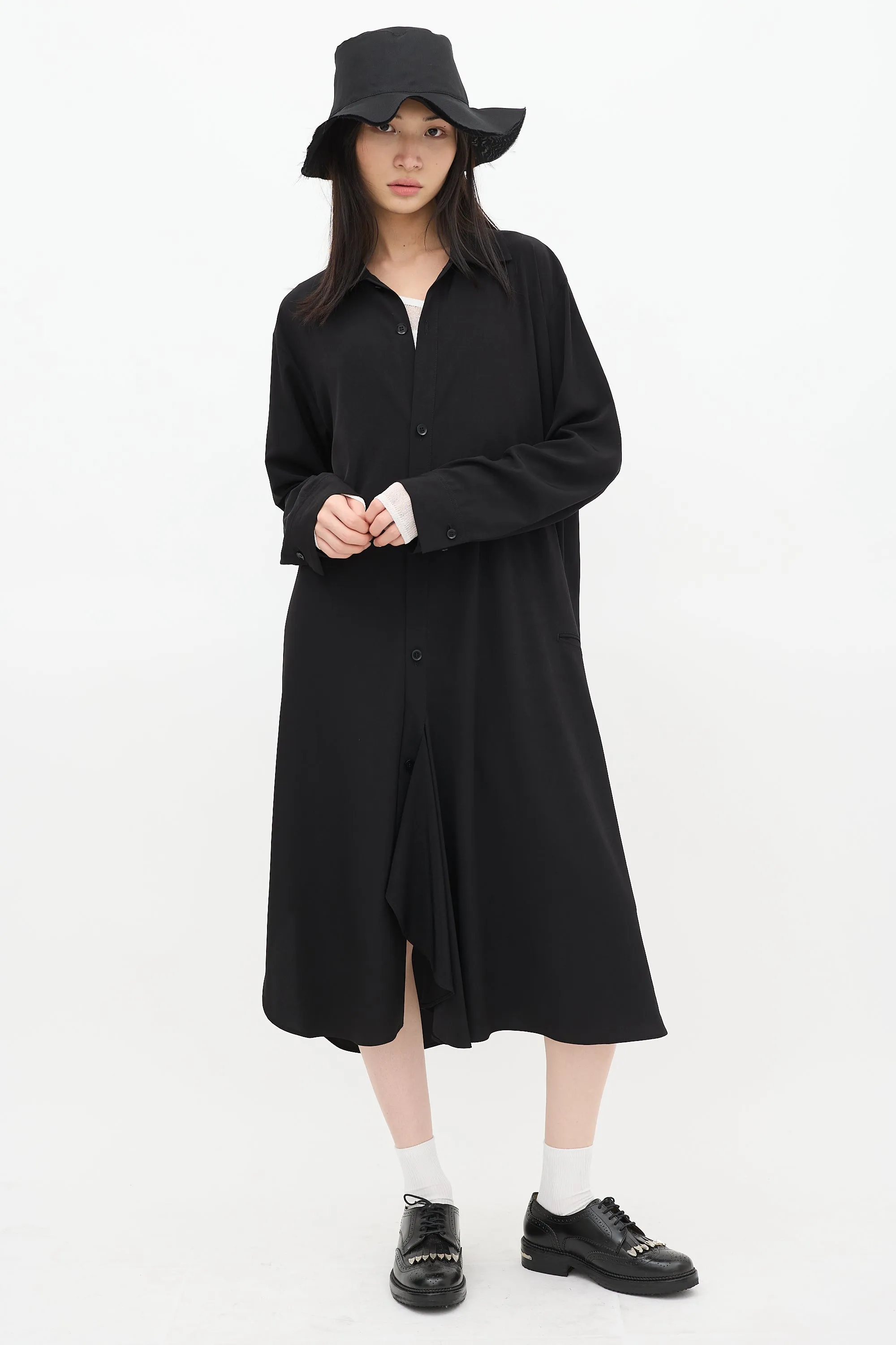 Black Button Up Asymmetric Shirt Dress