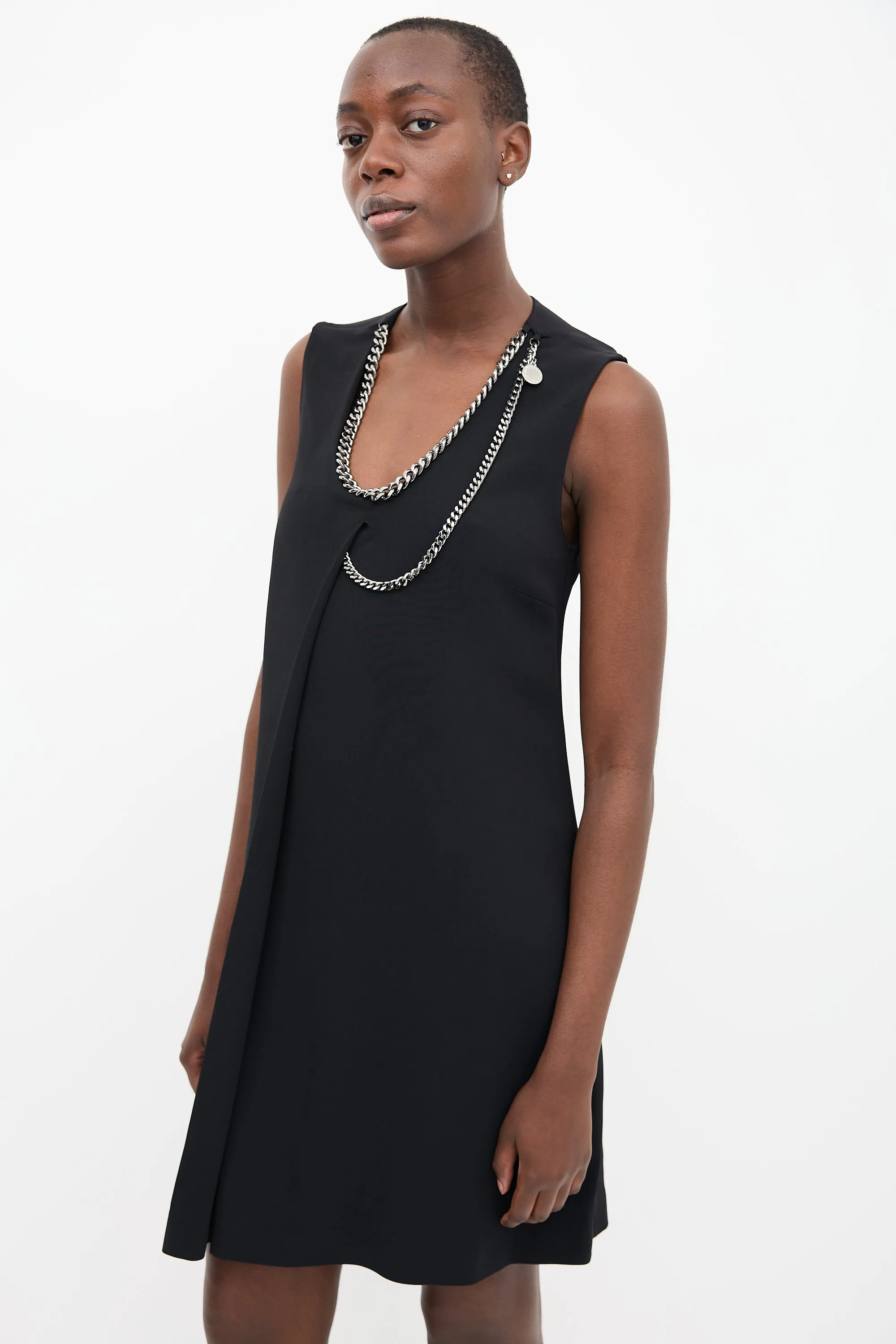 Black Chain Scoop Neck Midi  Dress