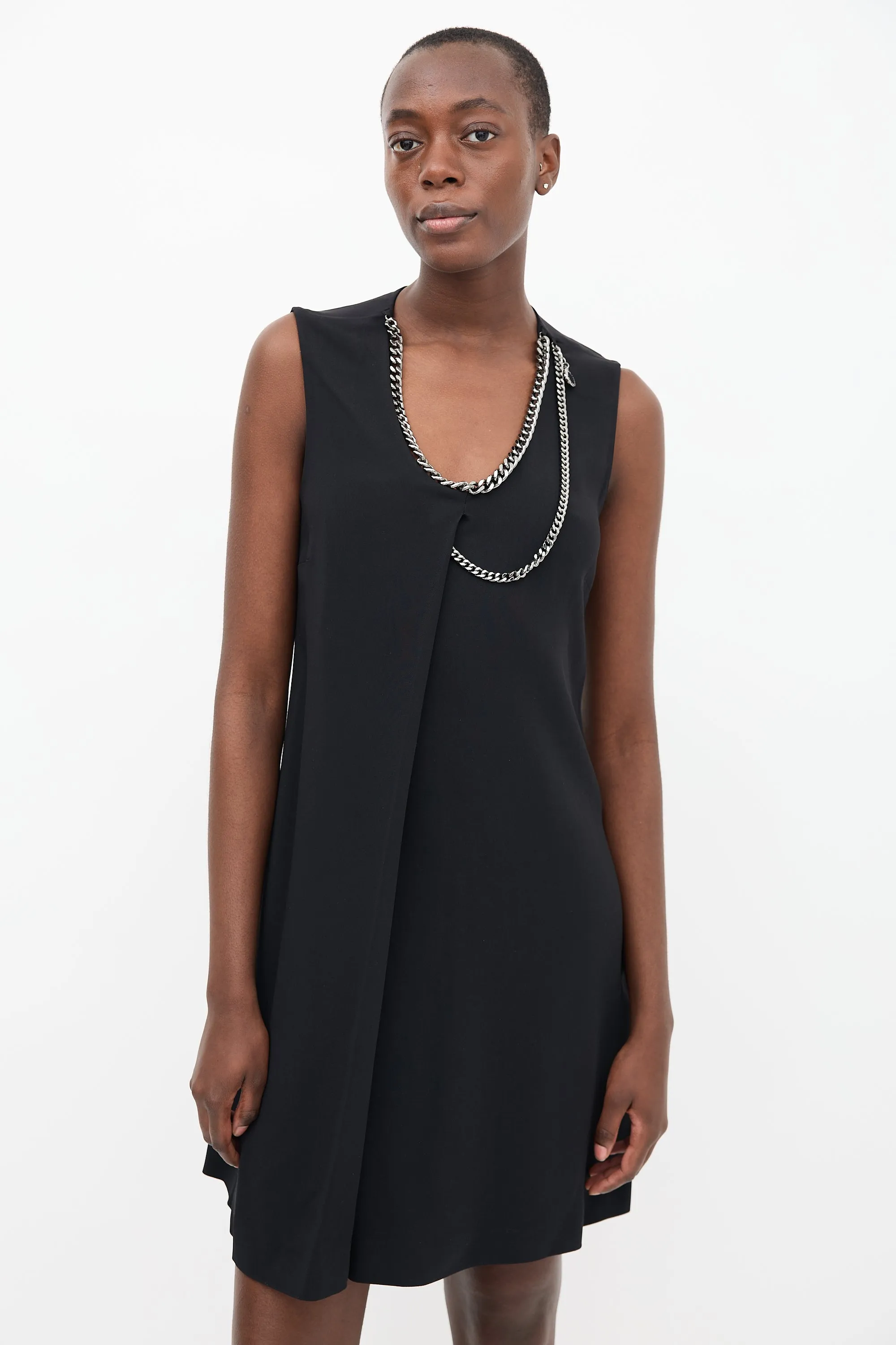 Black Chain Scoop Neck Midi  Dress