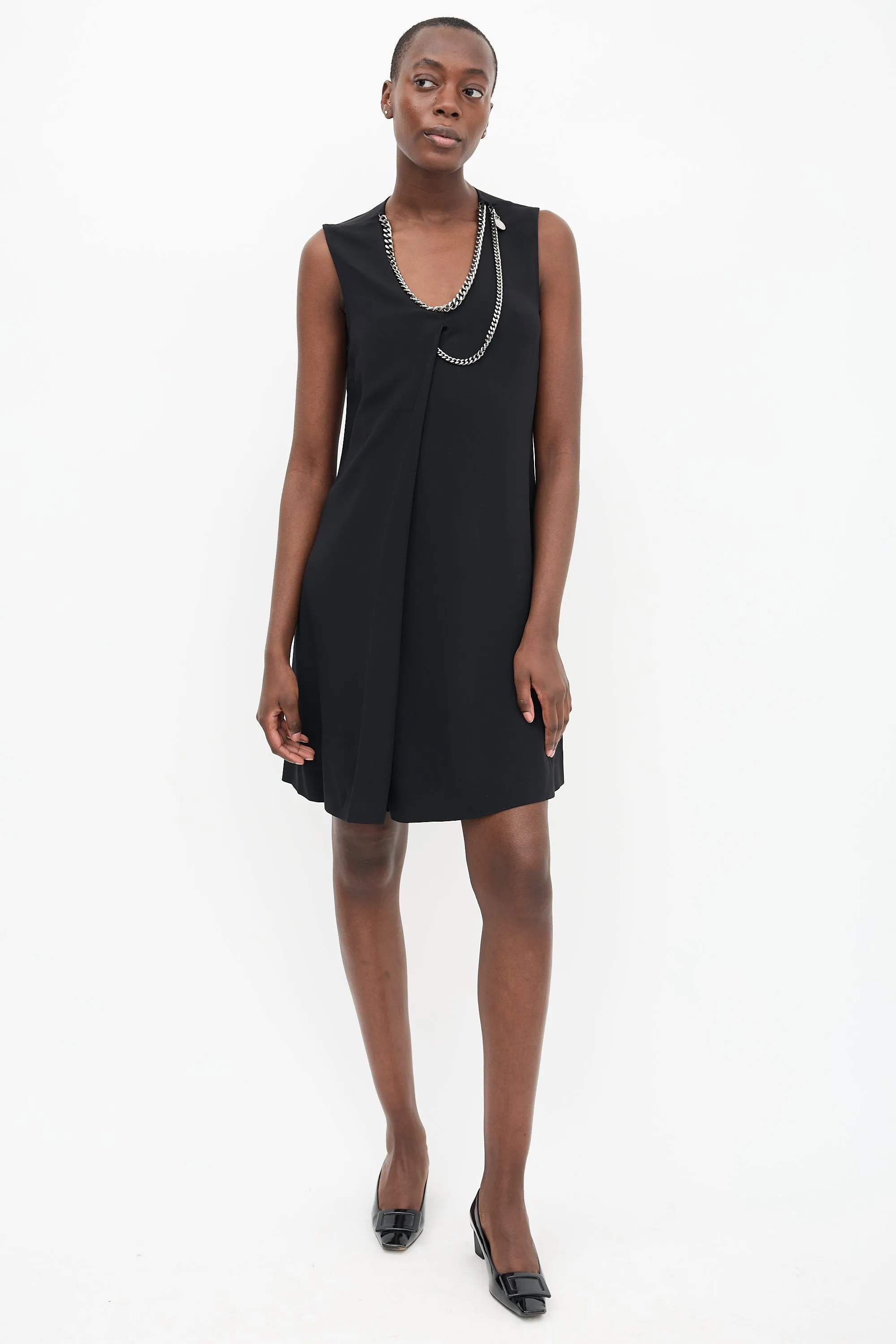 Black Chain Scoop Neck Midi  Dress