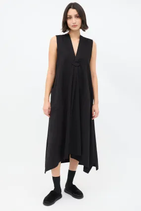 Black Cotton Pleated Sleeveless A-Line Dress