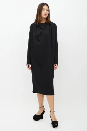 Black Drape Front Midi Dress