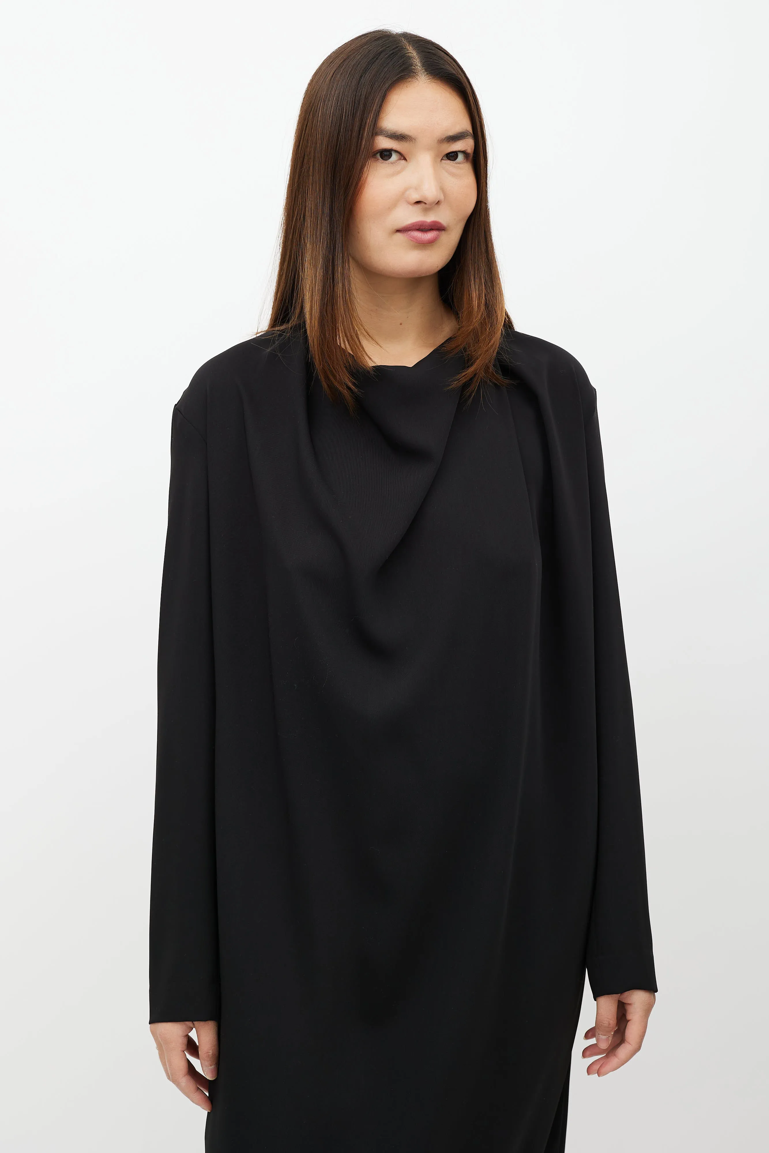Black Drape Front Midi Dress
