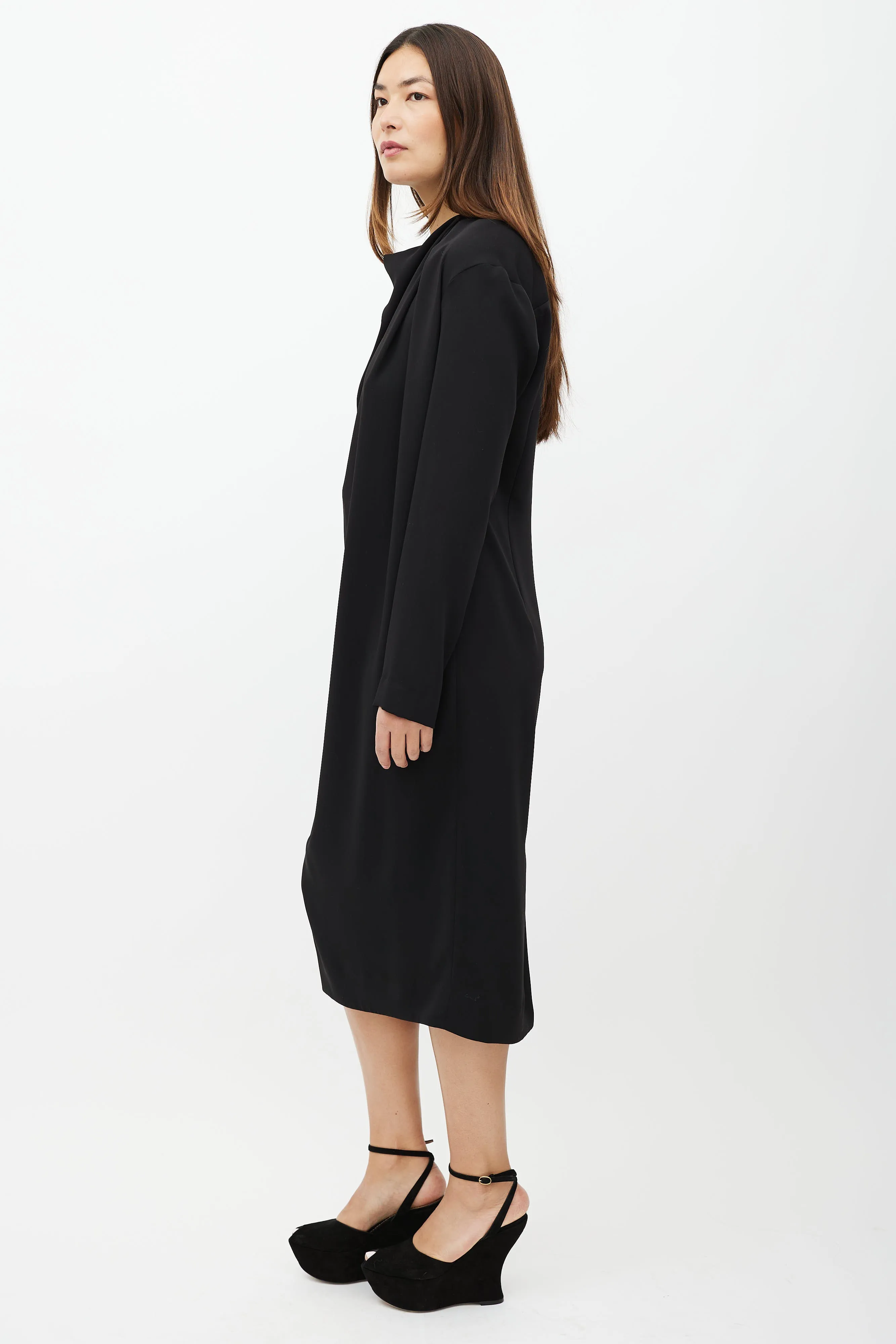 Black Drape Front Midi Dress