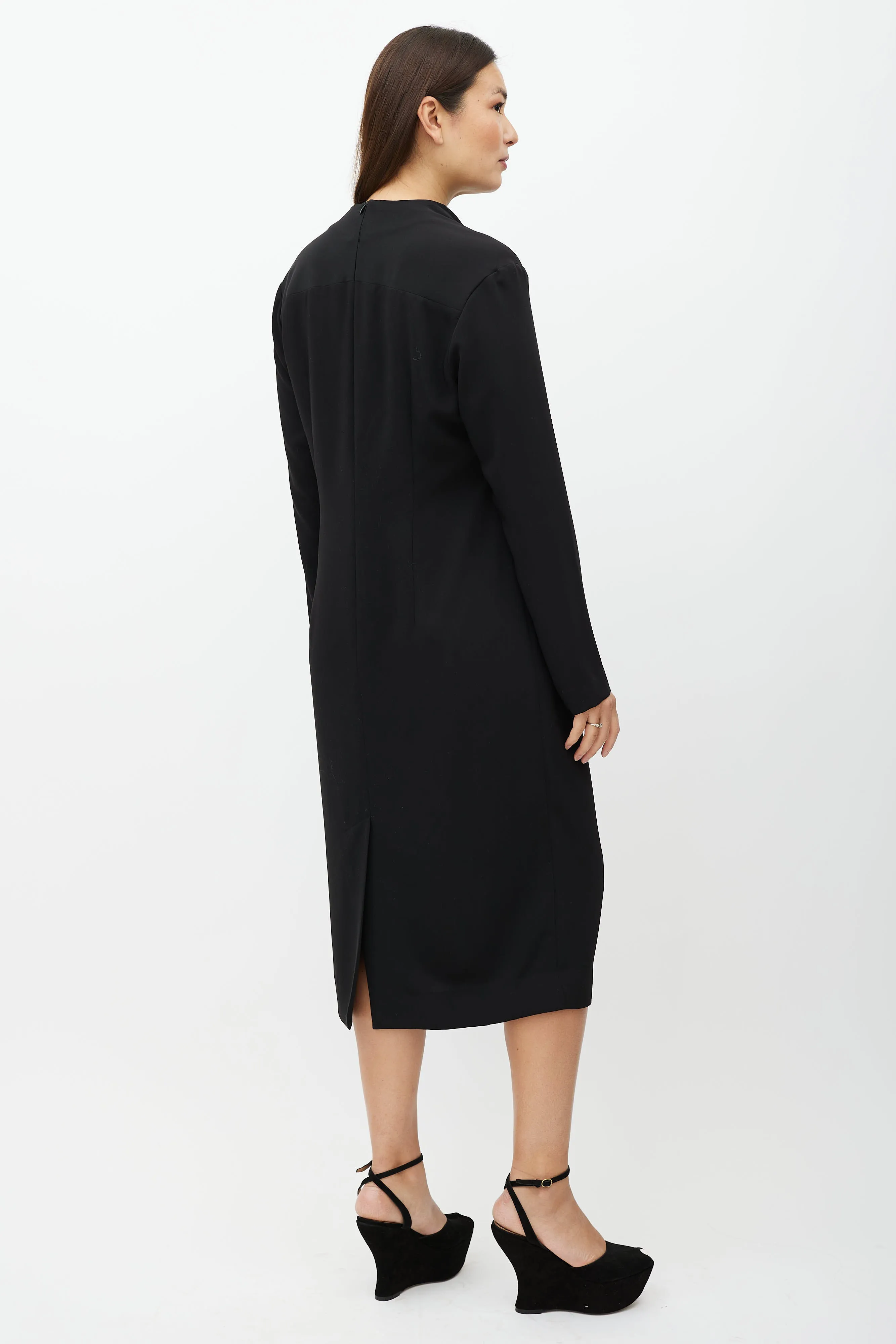Black Drape Front Midi Dress