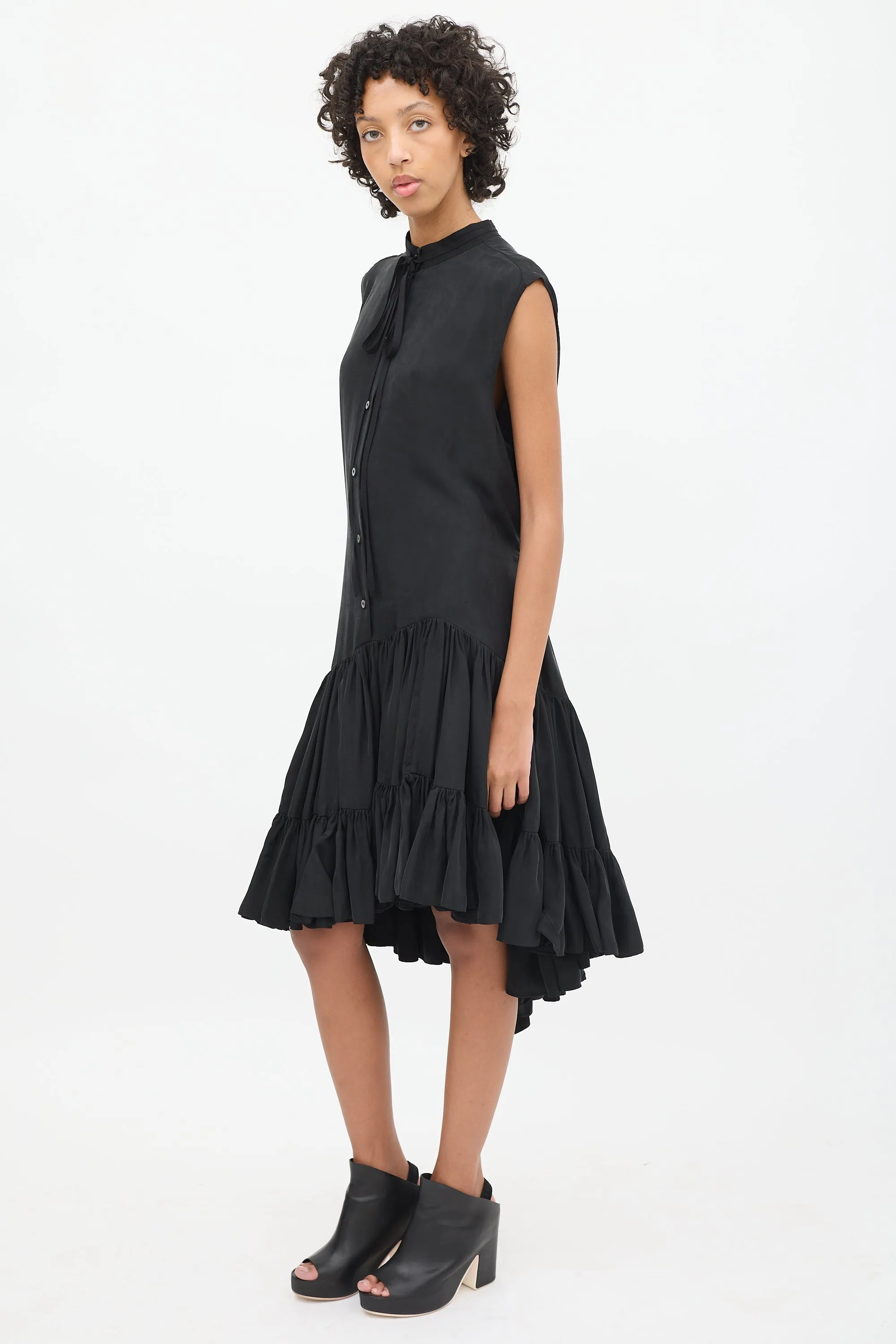 Black Dropped Waist Asymmetrical Tier Dress
