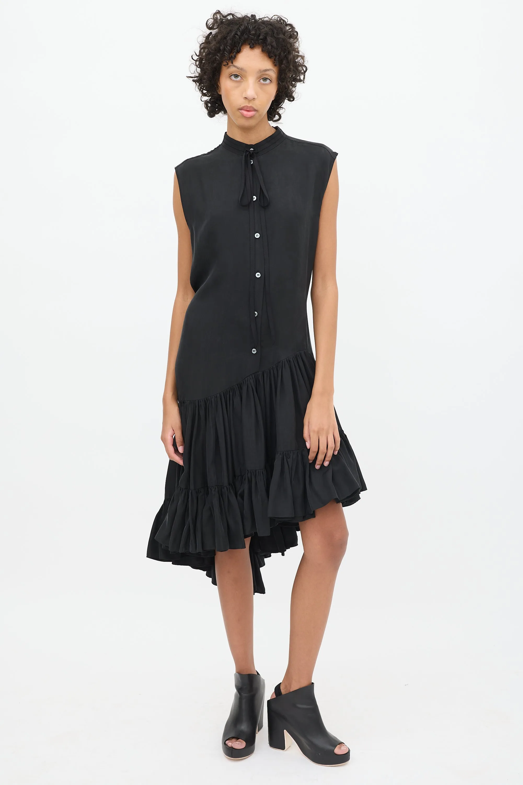 Black Dropped Waist Asymmetrical Tier Dress
