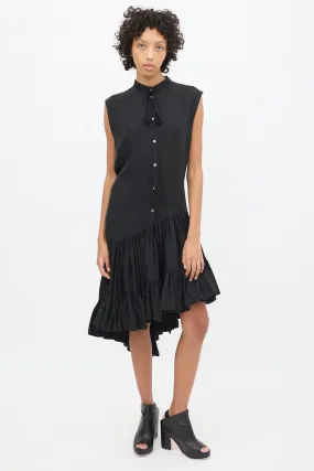 Black Dropped Waist Asymmetrical Tier Dress