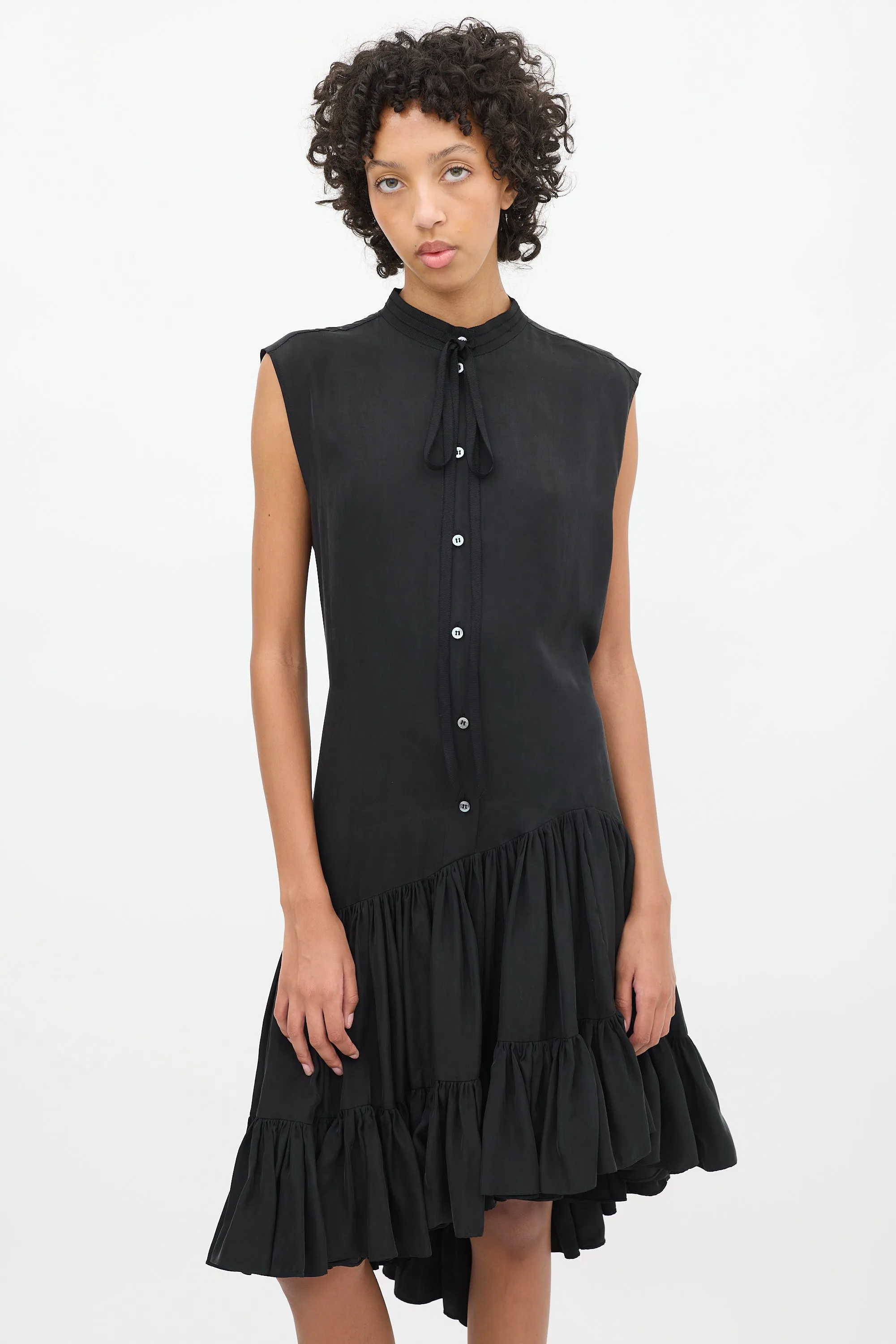 Black Dropped Waist Asymmetrical Tier Dress