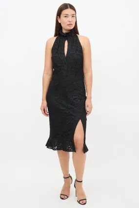 Black Floral Lace High Neck Dress