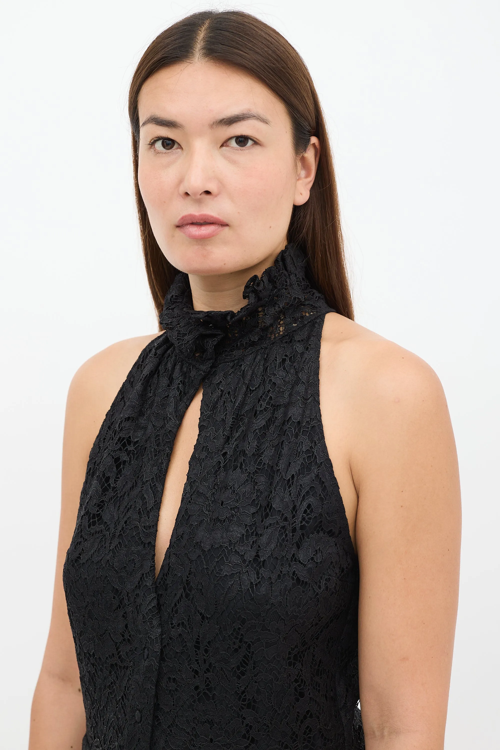 Black Floral Lace High Neck Dress