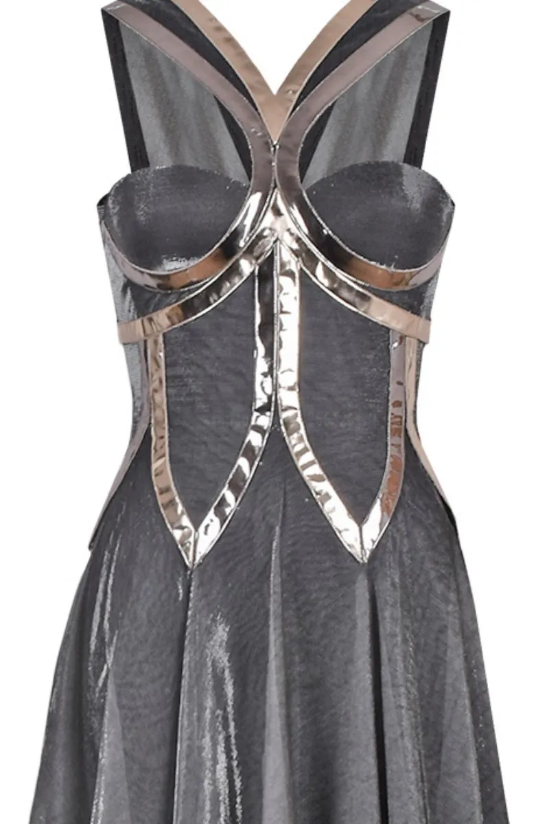BLACK LUREX-TULLE GODET GOWN