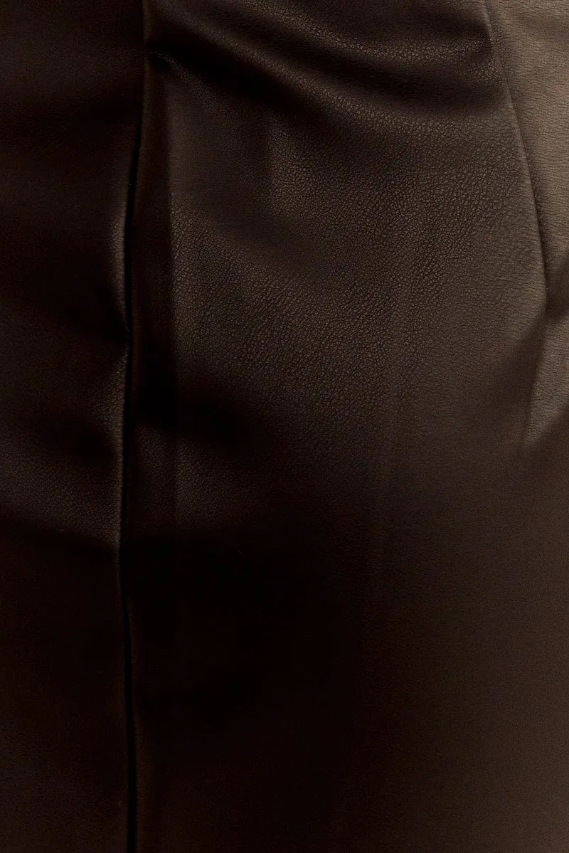 Black PU Midi Skirt High Rise Pencil Faux Leather