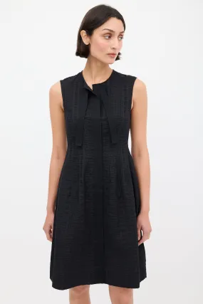 Black Puckered A-Line Midi Dress