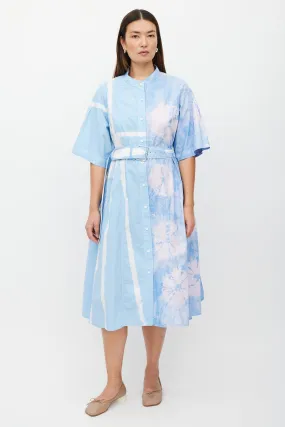 Blue & Multicolour Dye Button Up Dress