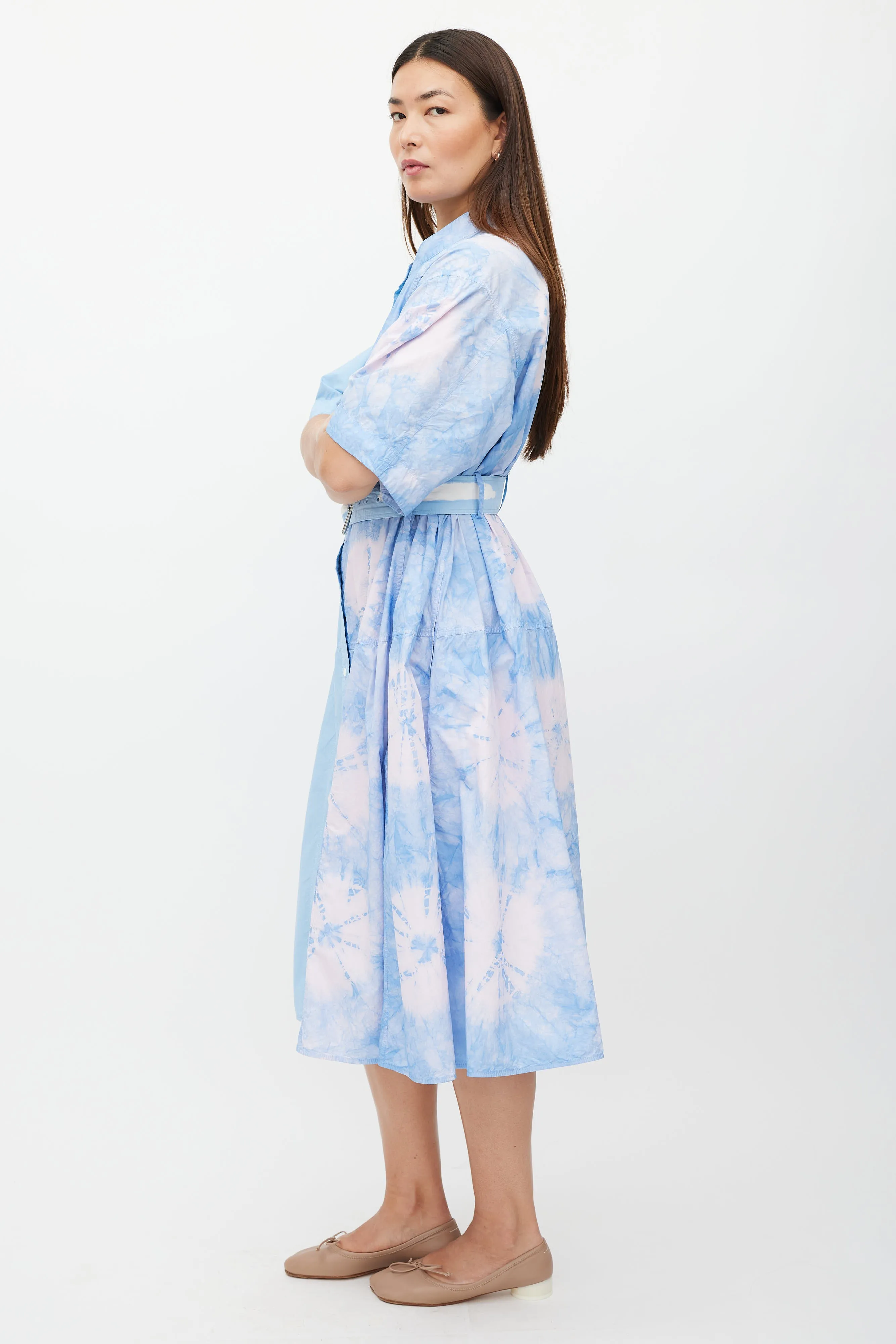 Blue & Multicolour Dye Button Up Dress