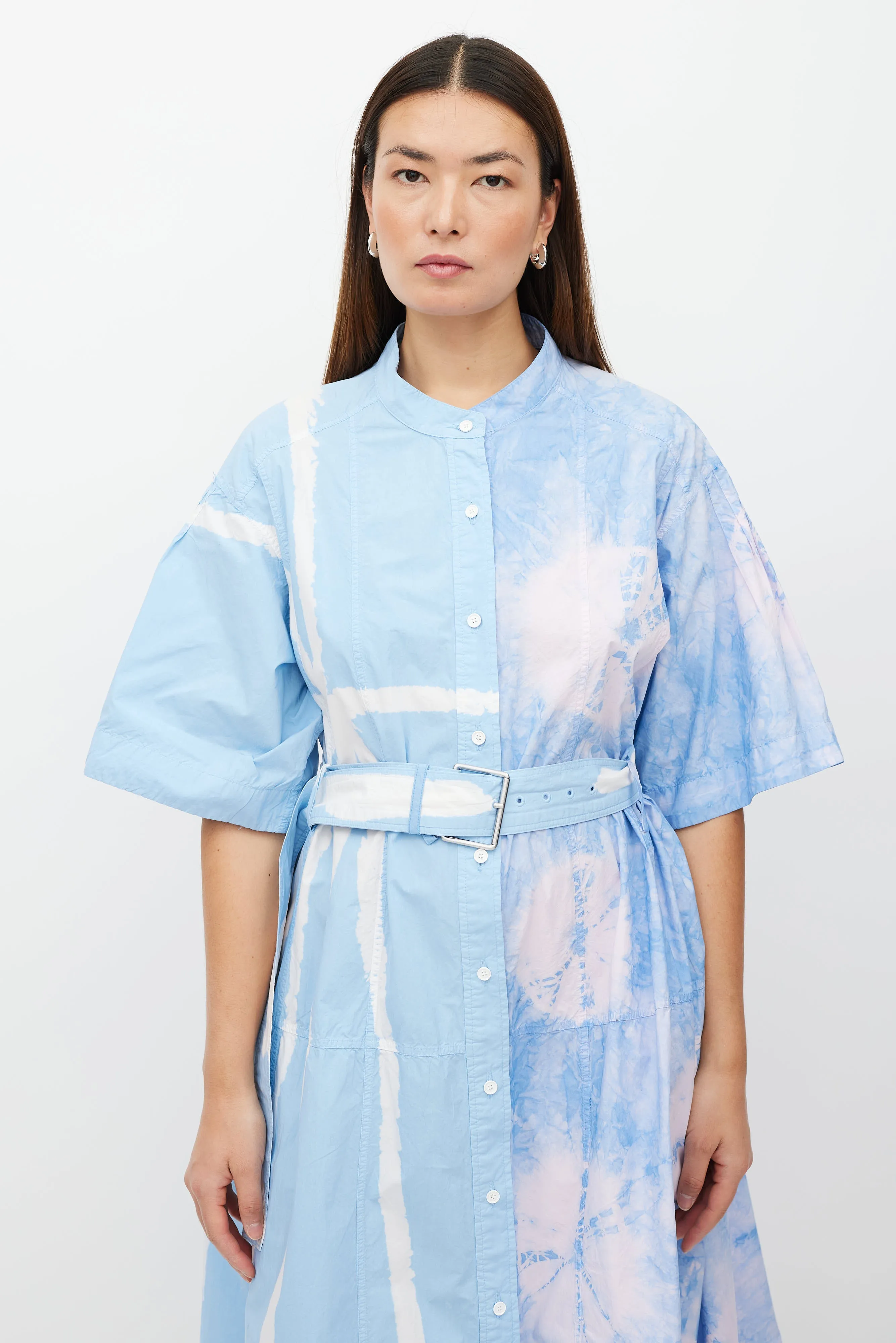 Blue & Multicolour Dye Button Up Dress