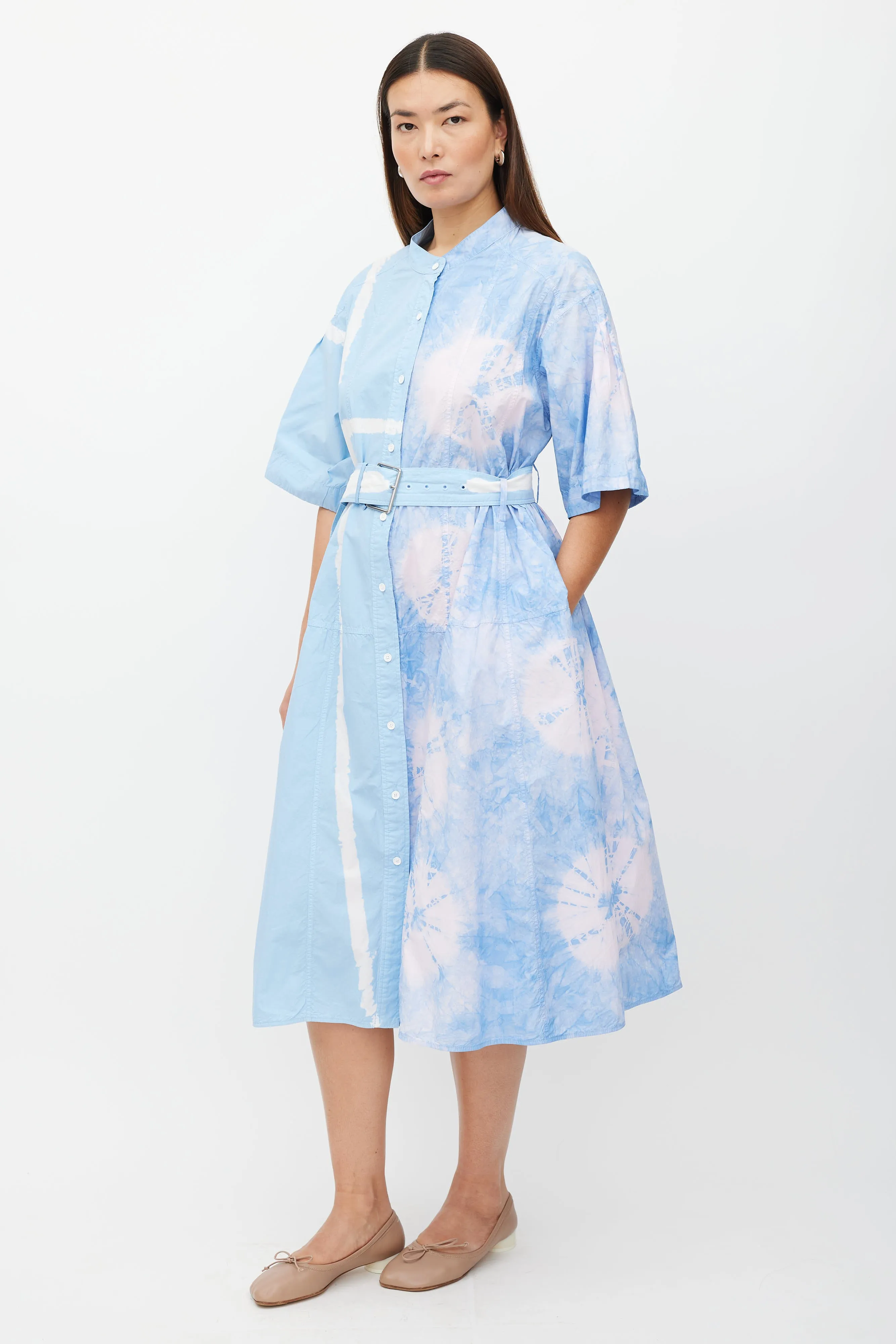 Blue & Multicolour Dye Button Up Dress