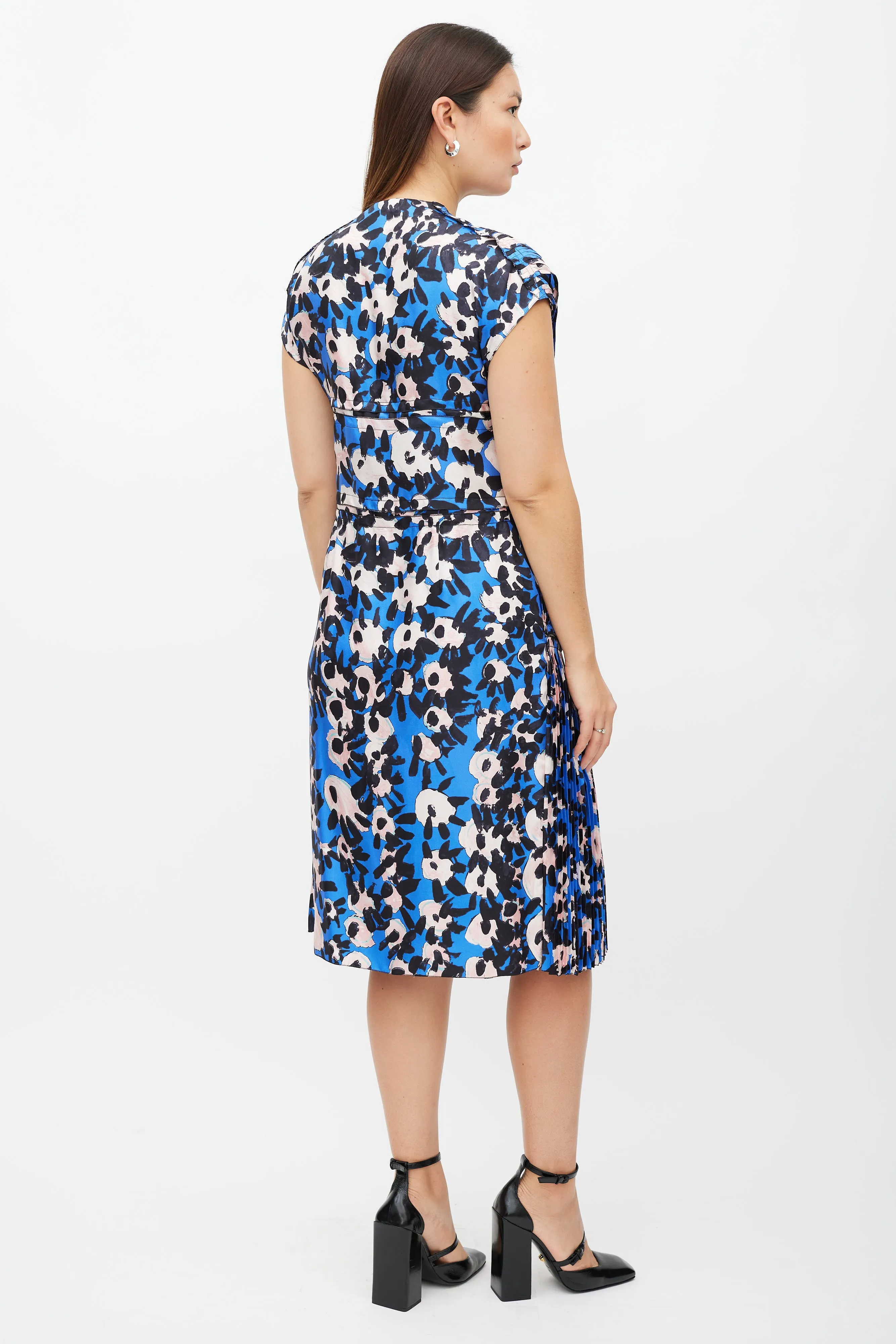 Blue & Pink Printed Pleat Tier Dress