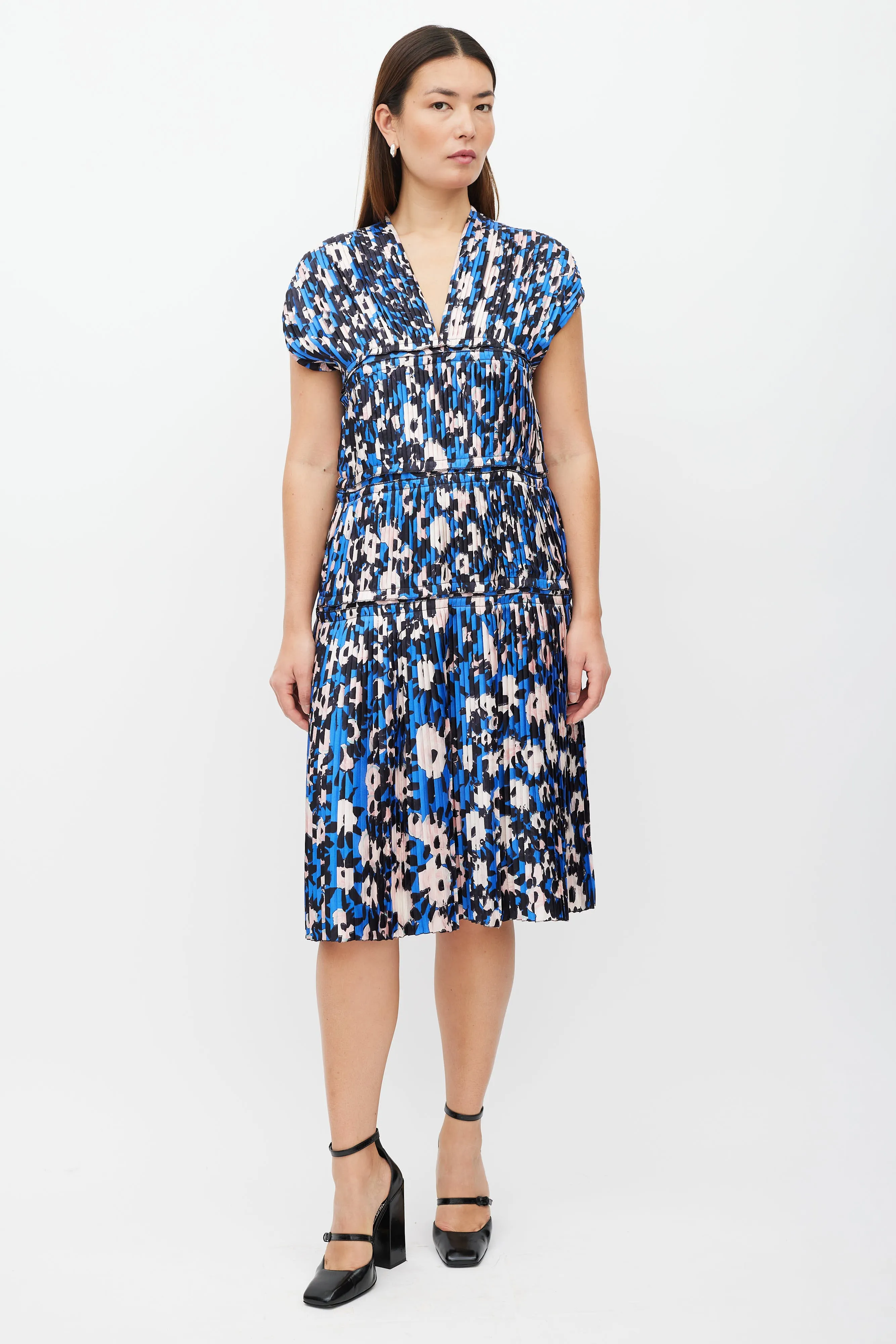 Blue & Pink Printed Pleat Tier Dress