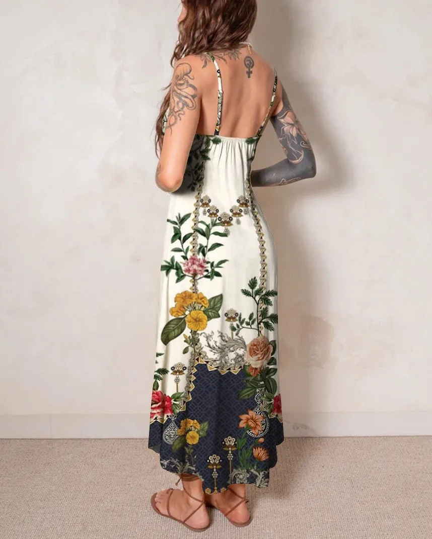Bohemia Tropical Florals Printed Button Up Midi Dress